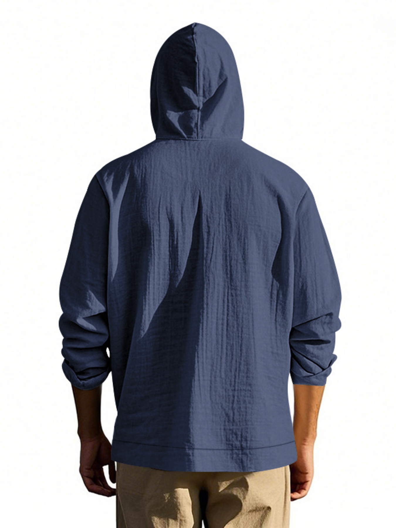 Men's Full Size Drawstring Button Up Hooded Top Plus Size