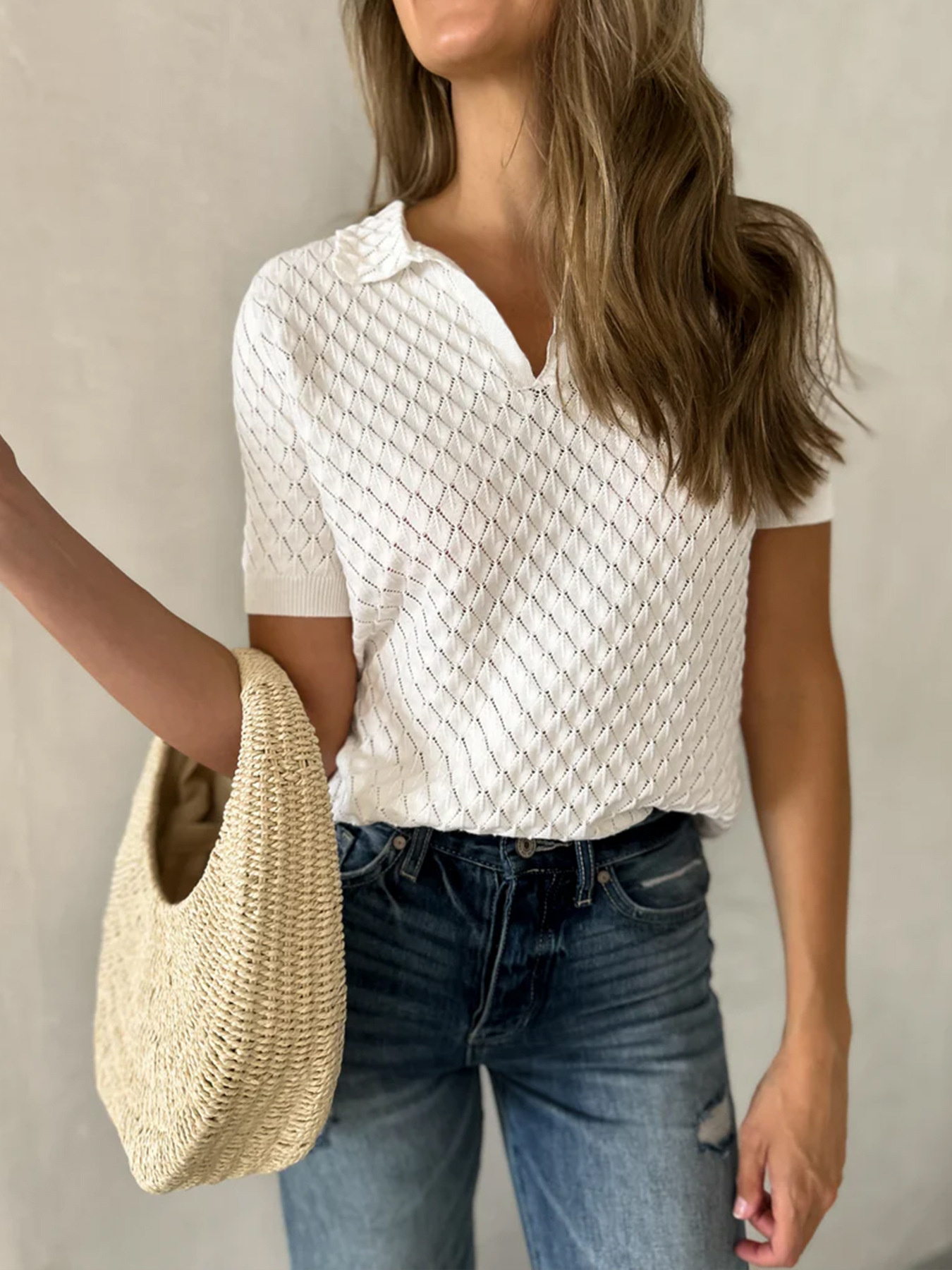 Textured Short Sleeve Knit Top