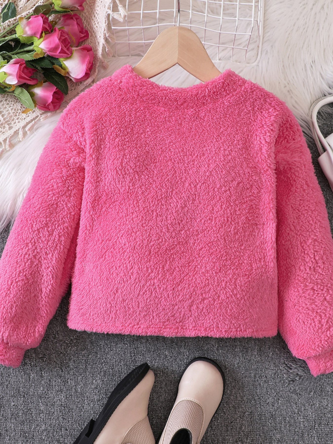 Children's Love Round Neck Fuzzy Sweatshirt