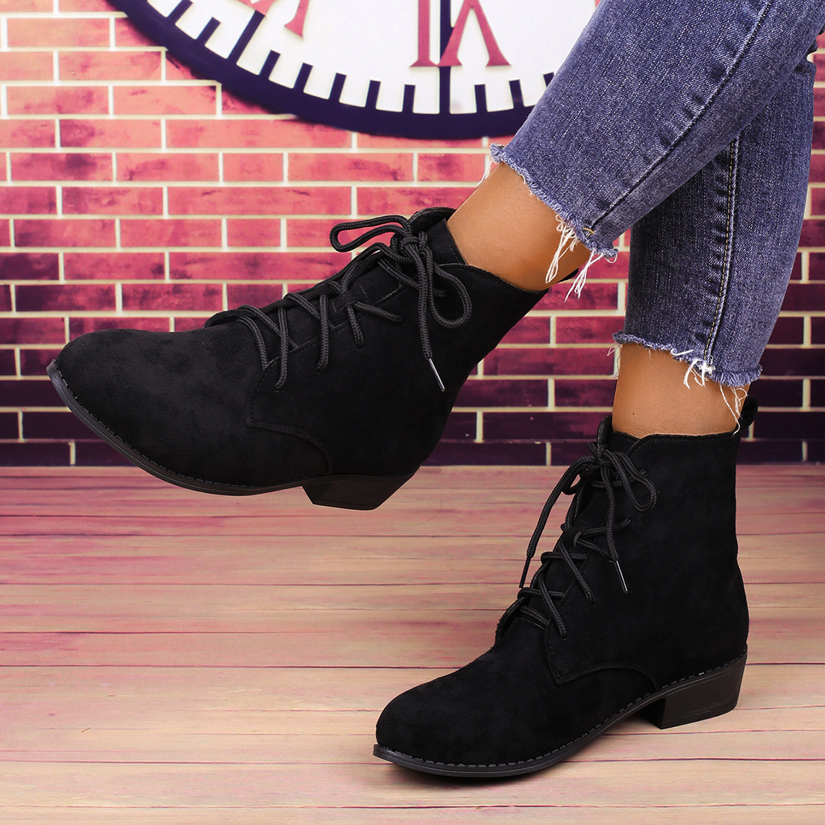 Lace Up Block Heels Boots