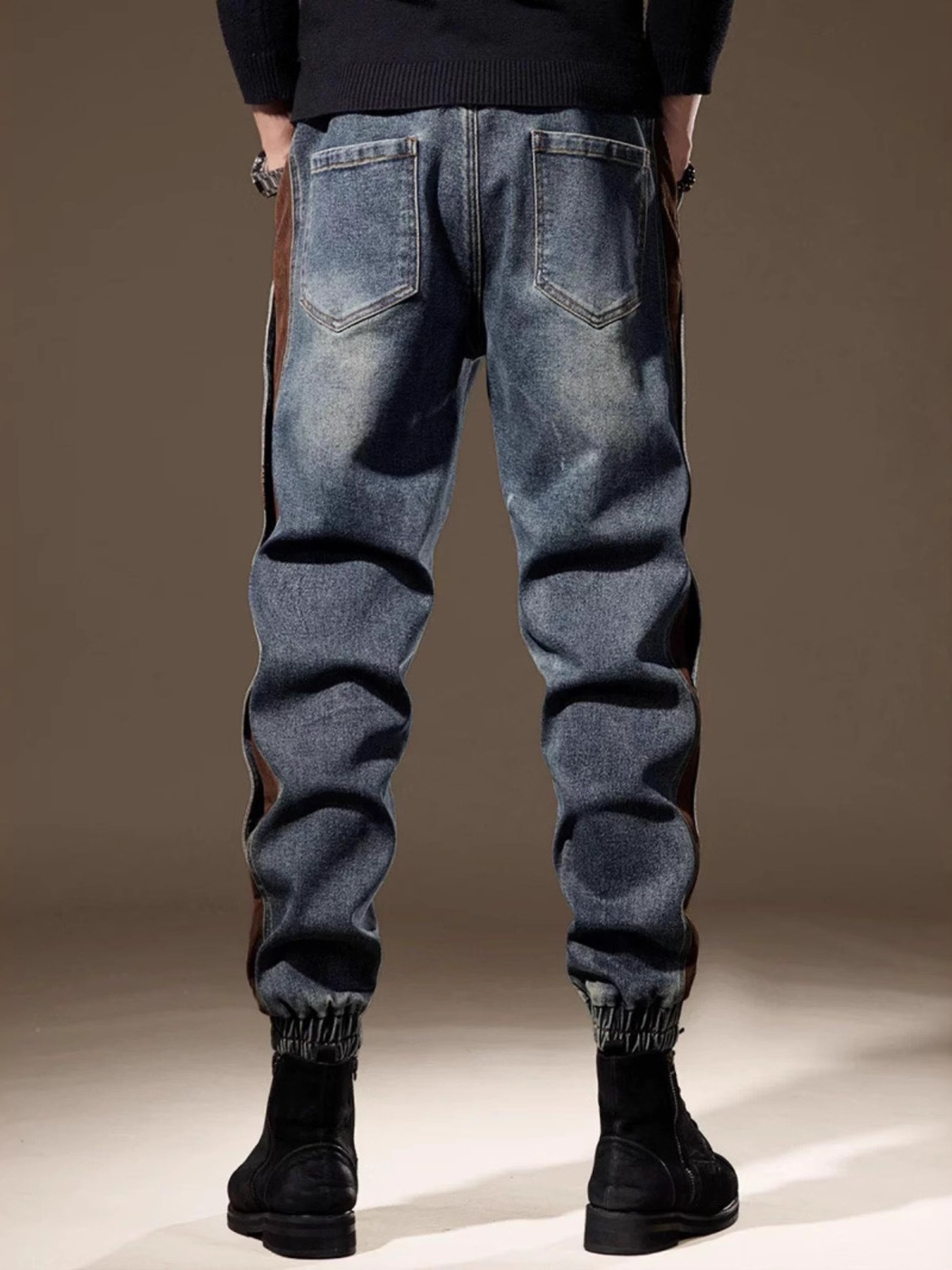 Men's Full Size Contrast Denim Joggers Plus Size