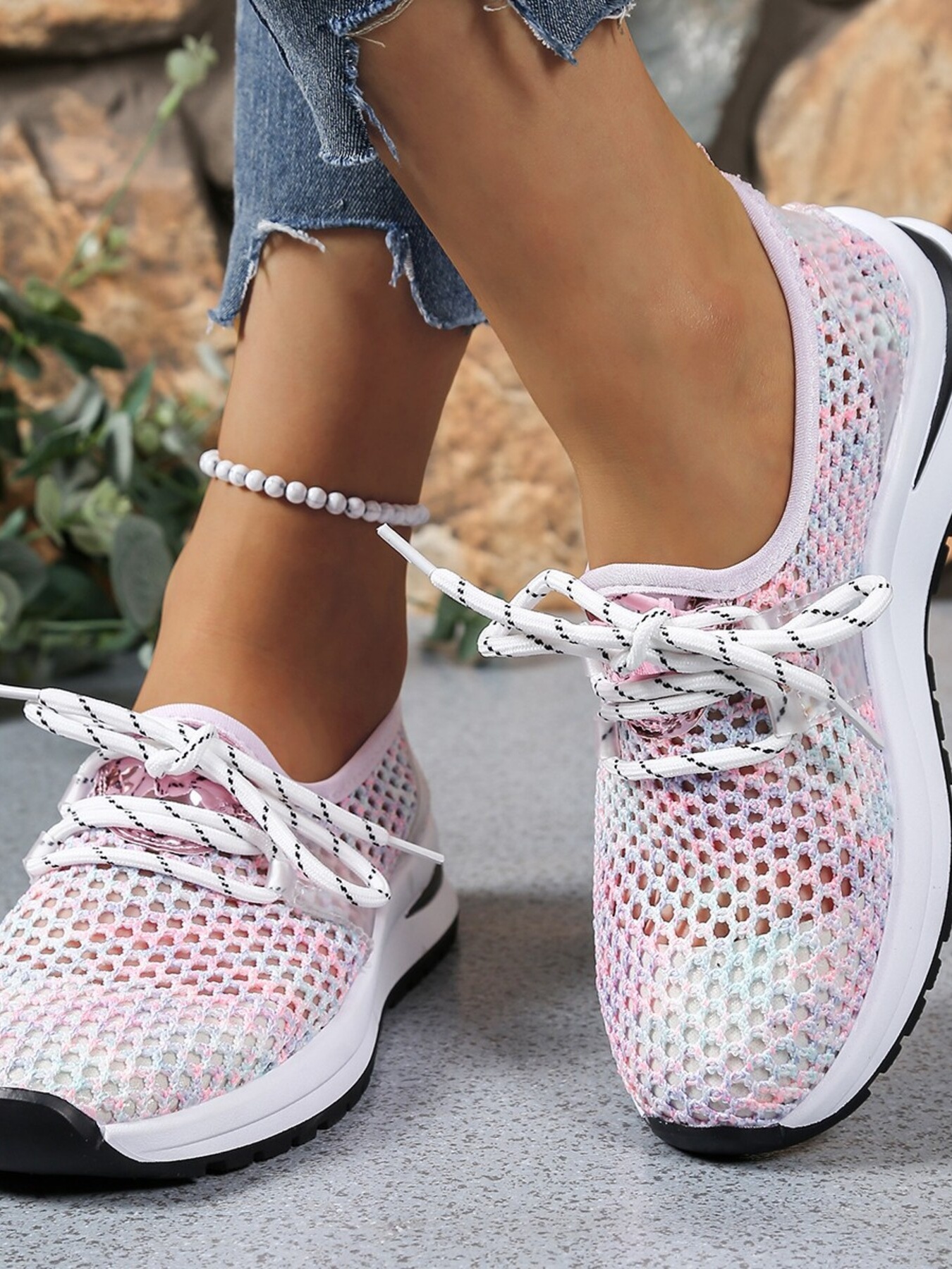 Mesh Breathable Lace Up Athletic