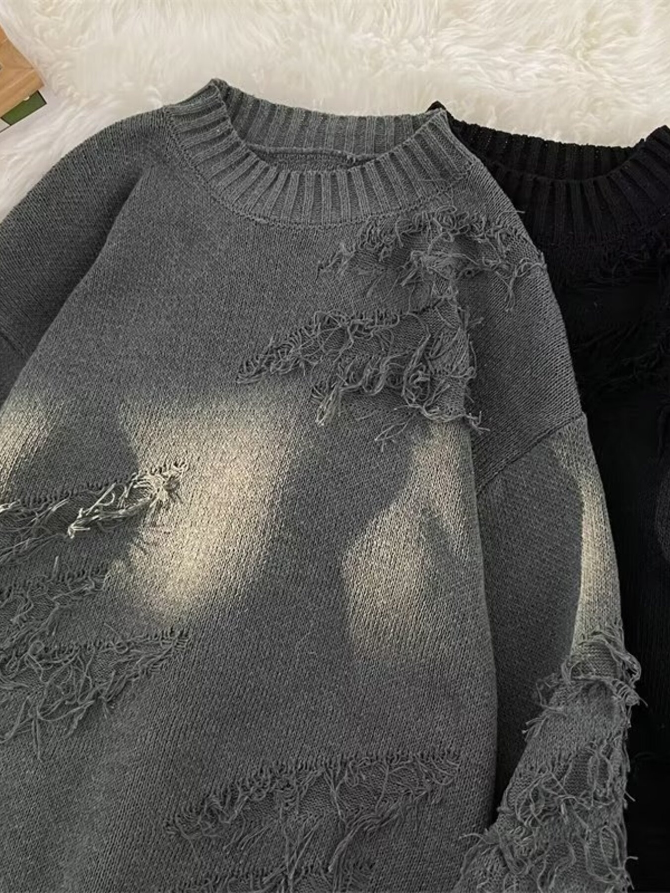 Men's Plus Size Distressed Dropped Shoulder Sweater