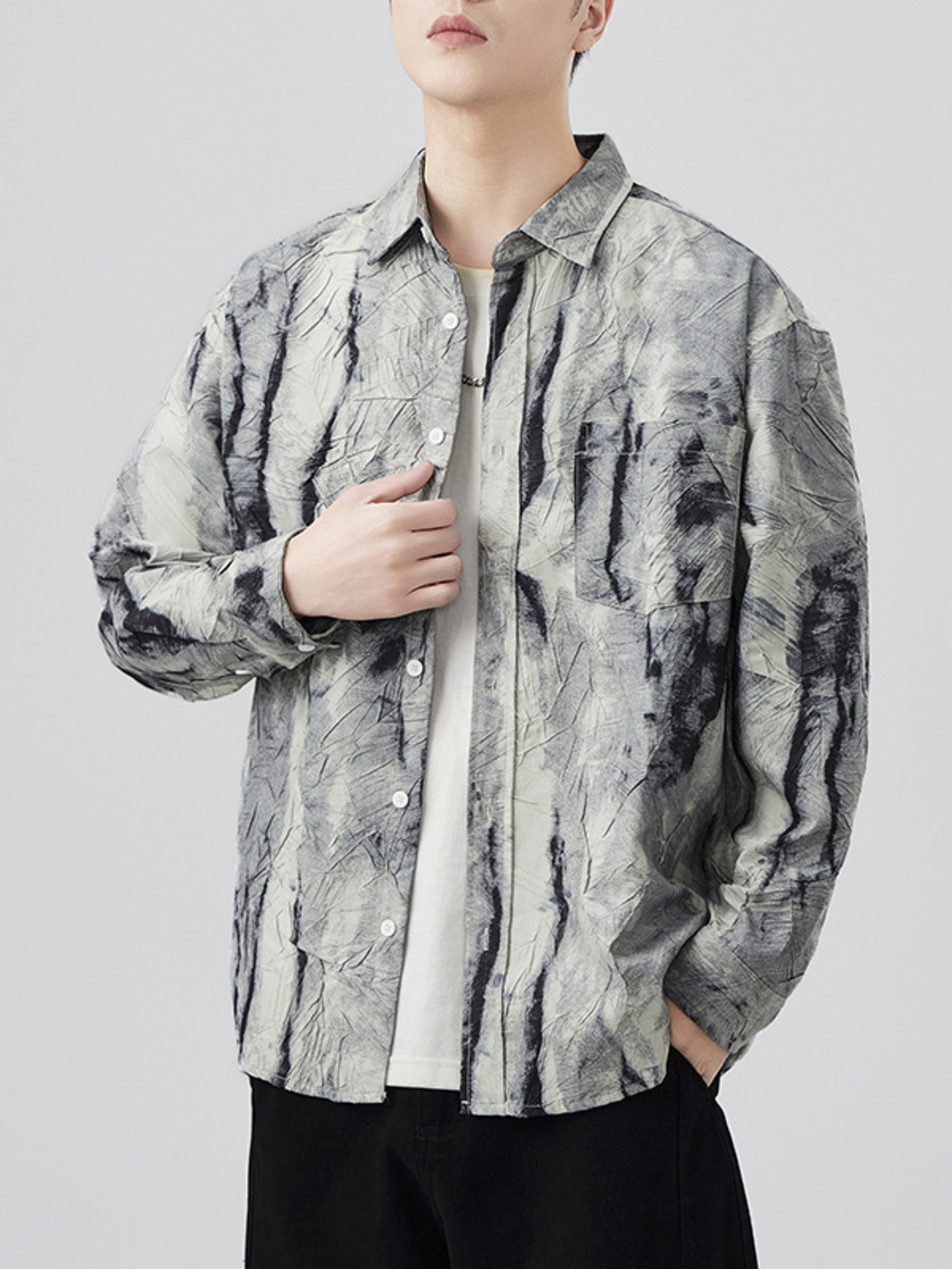Men's Plus Size Tie-Dye Button Up Long Sleeve Shirt