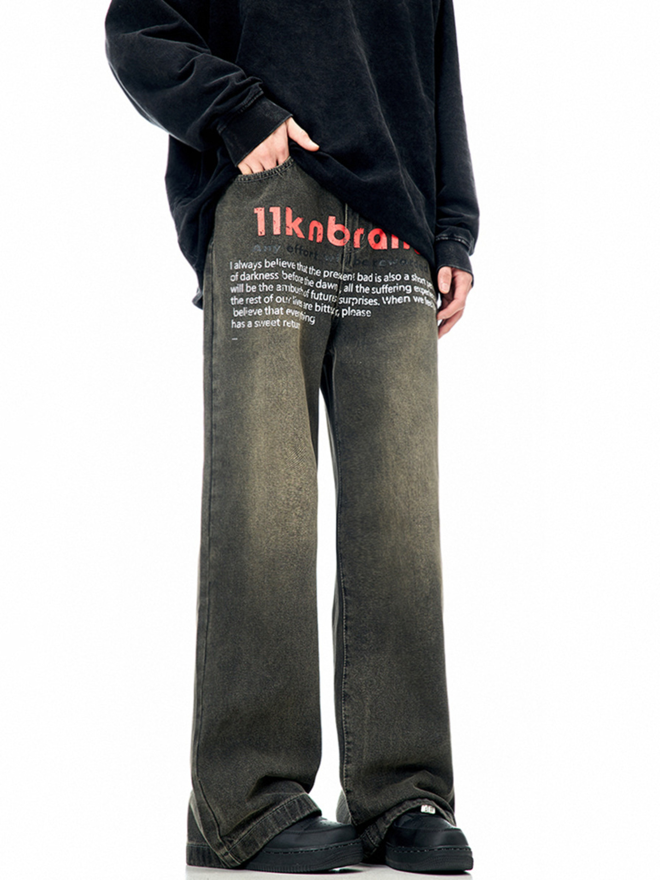 Men's Text Print Wide Leg Jeans
