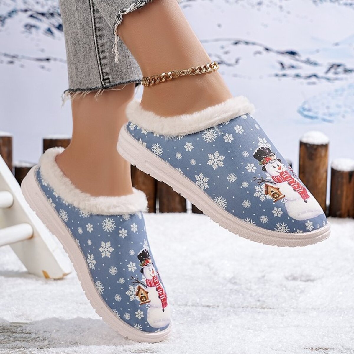 Christmas Snowman Plush Lined Slippers