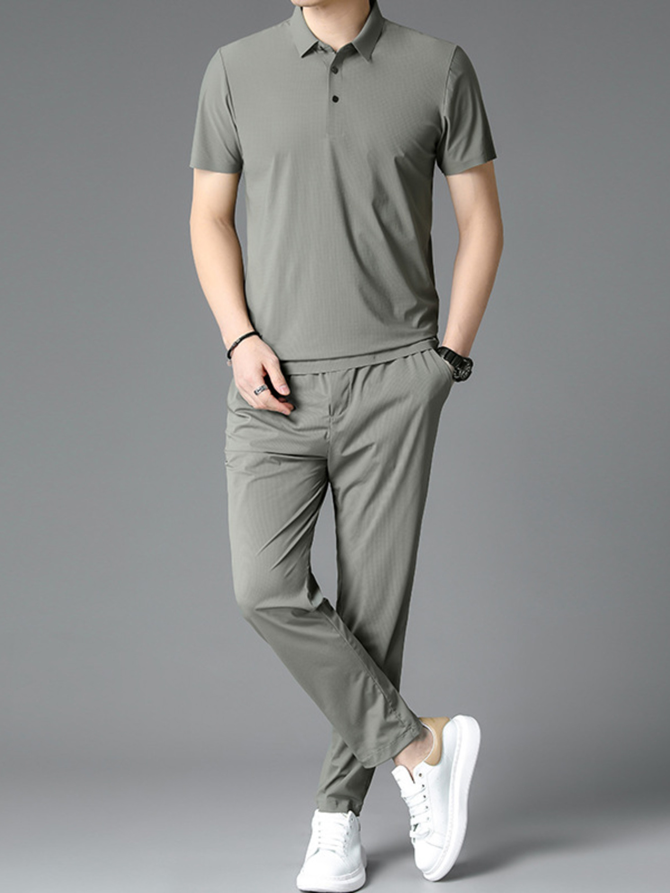 Men's Full Size Button Detail Short Sleeve Polo Plus Size