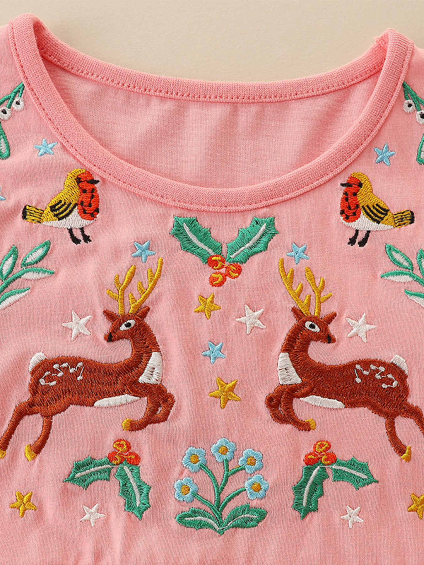 Children's Long Sleeve Embroidered Deer Dress 2