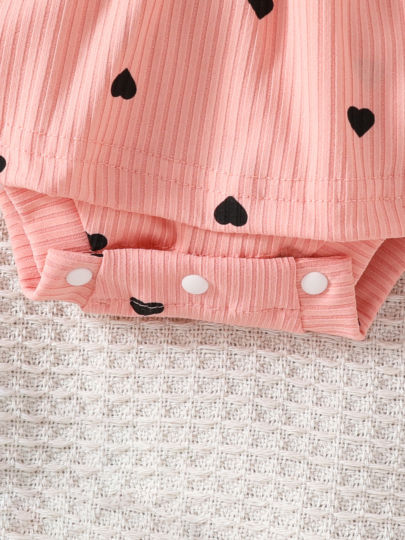 Children's Heart Print Ruffle Trim Bodysuit Dress with Headband