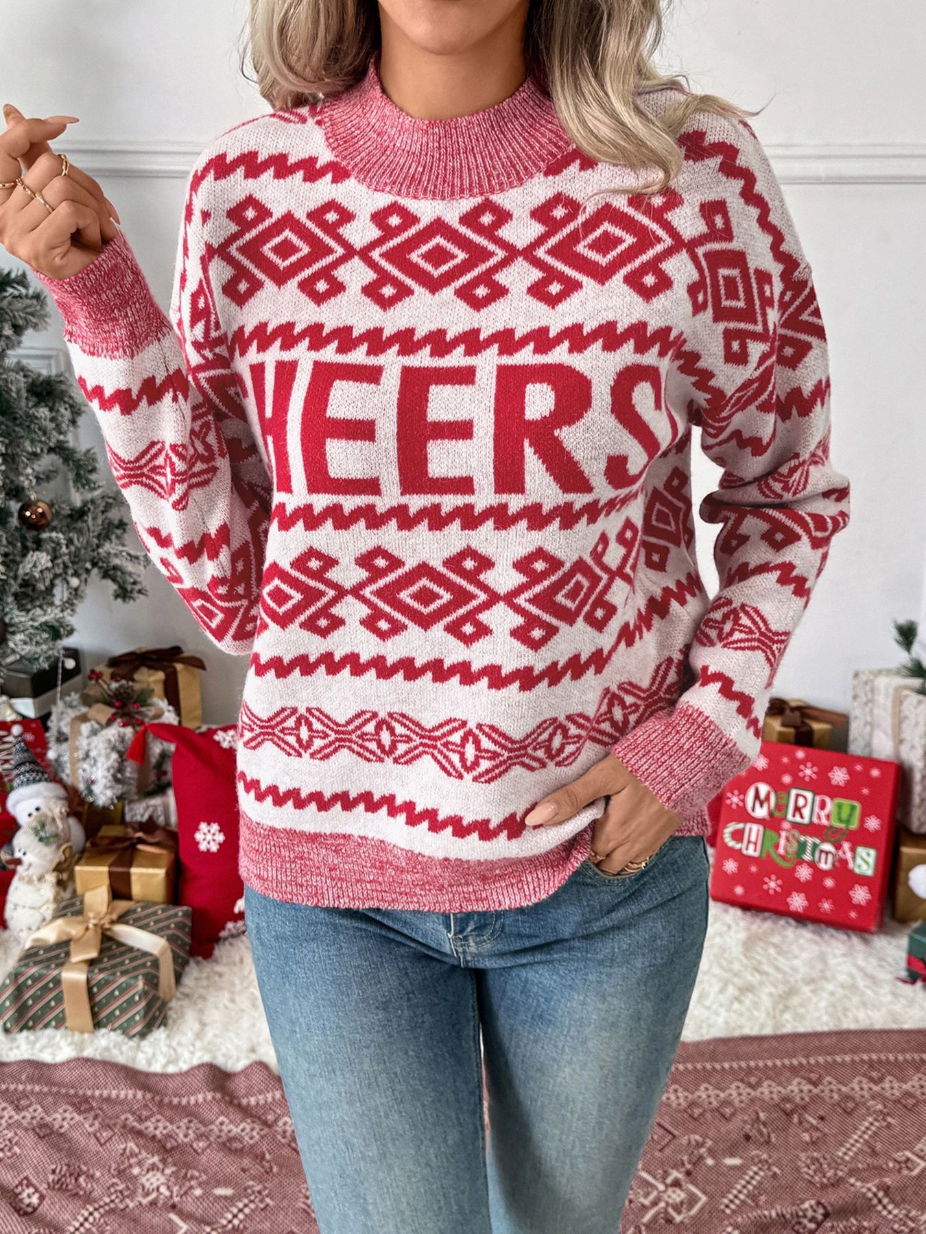 CHEERS Christmas Round Neck Long Sleeve Sweater
