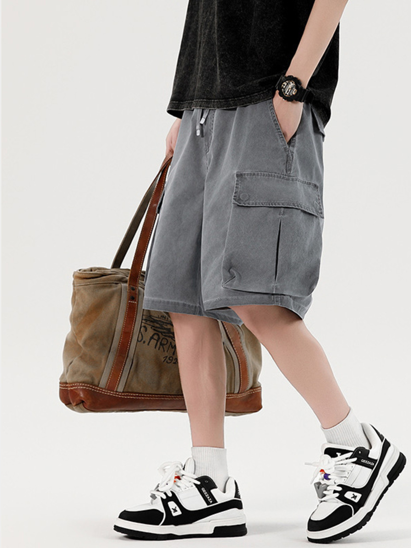 Men's Plus Size Vintage Washed Cargo Shorts