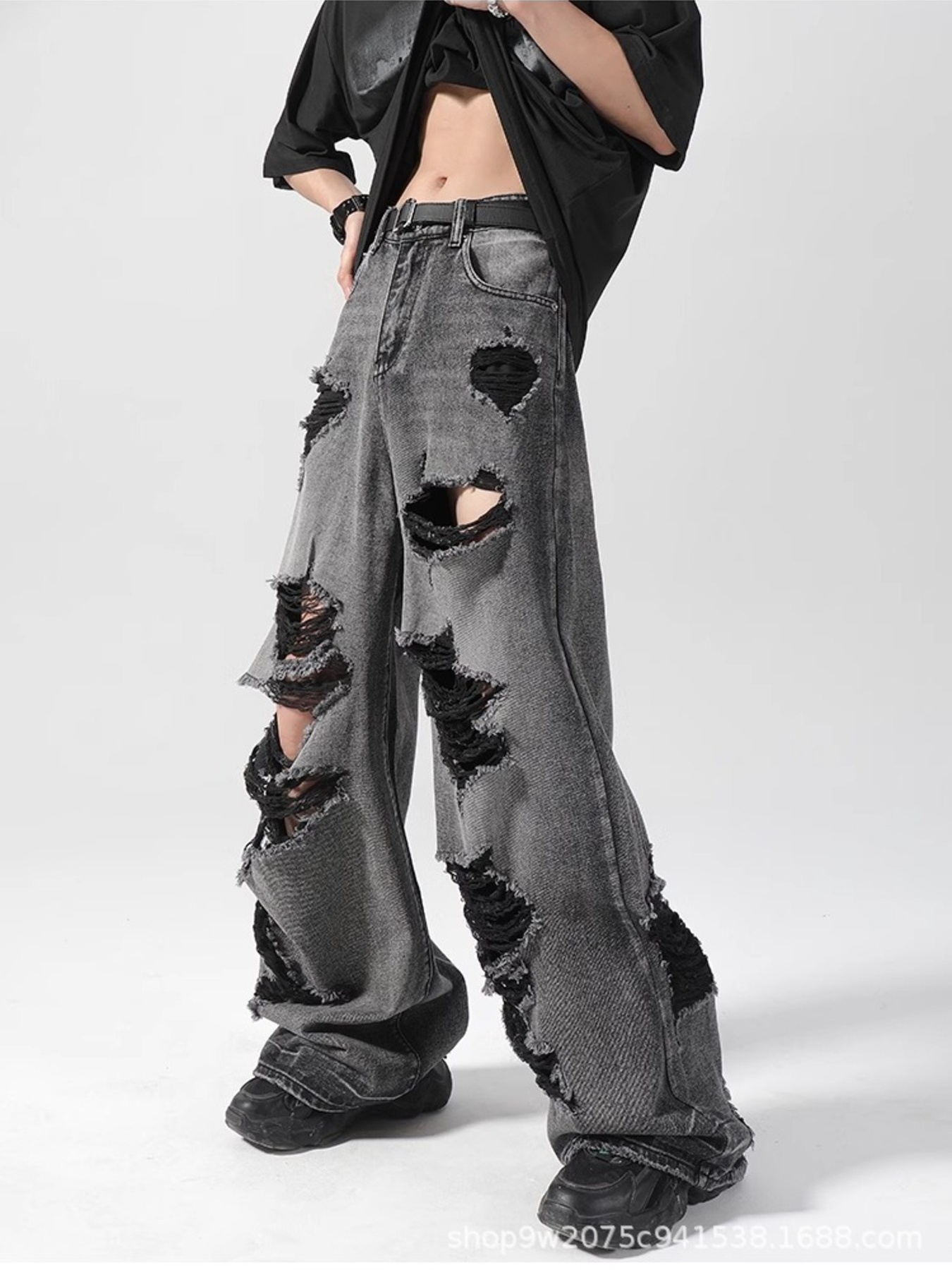 Men's Plus Size Wide Leg Distressed Jeans