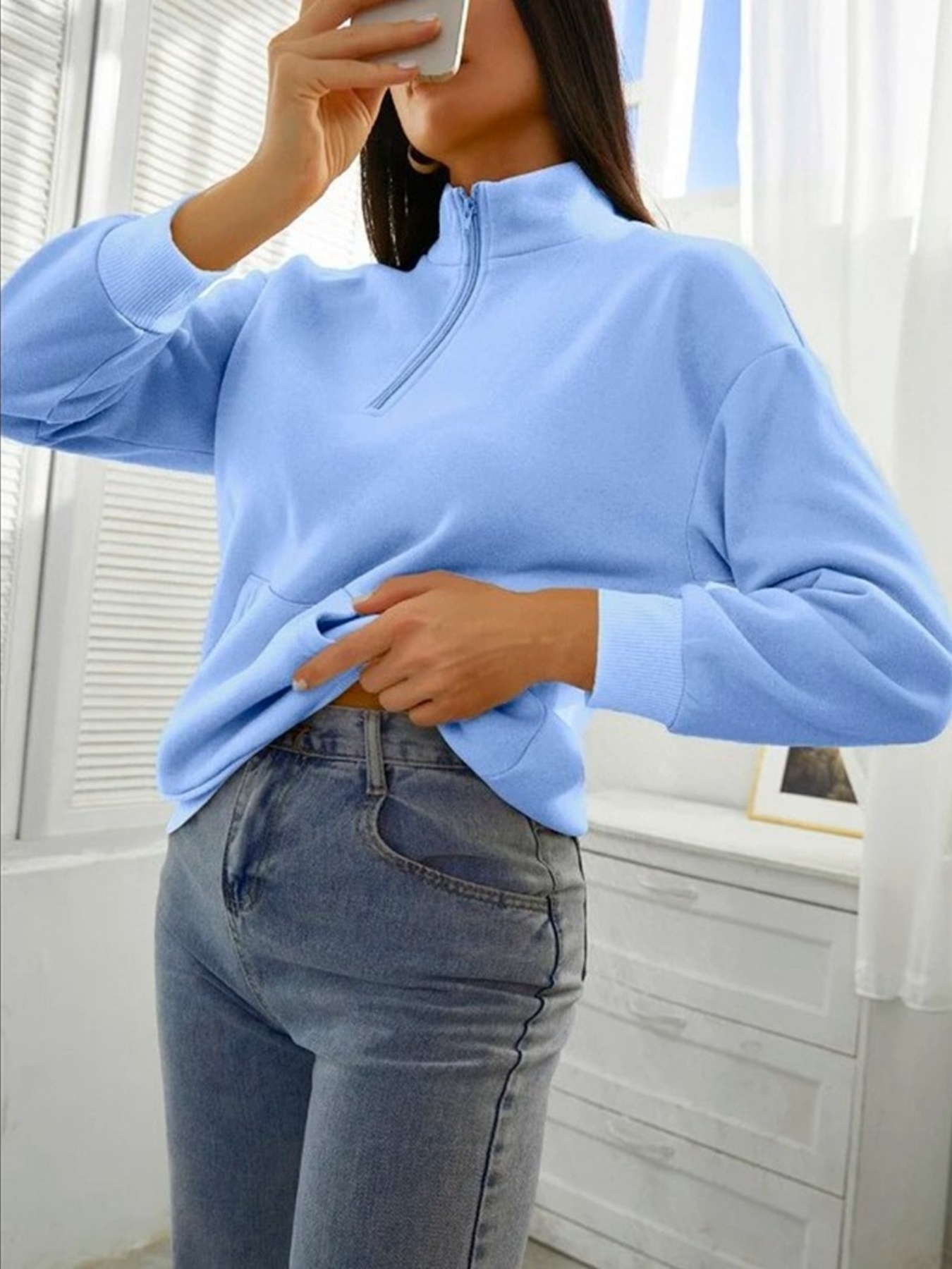 Zip-Up Collar Sweatshirt with Pocket