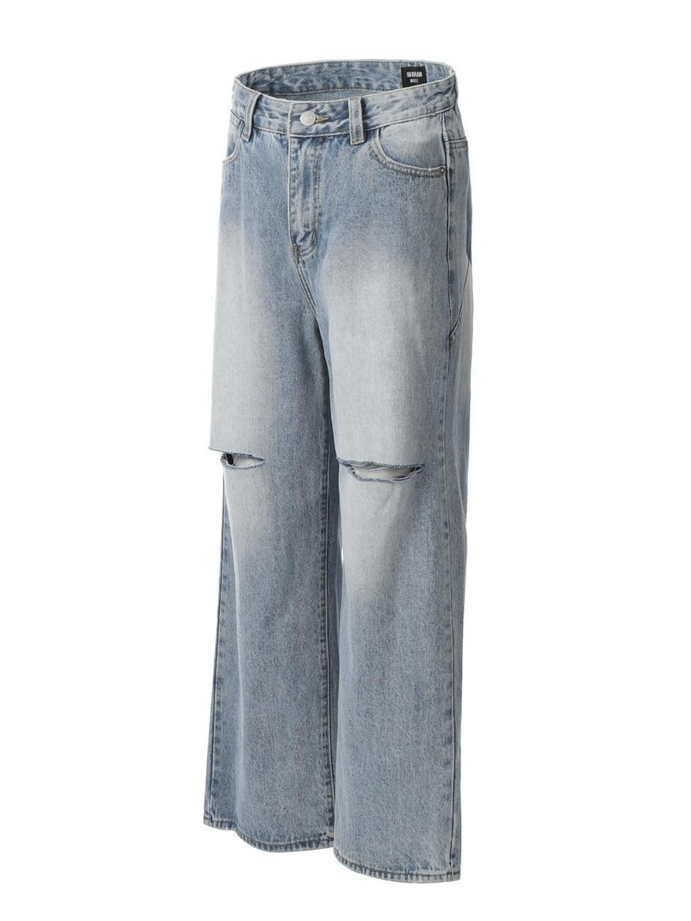 Men's Distressed Wide Leg Wash Jeans