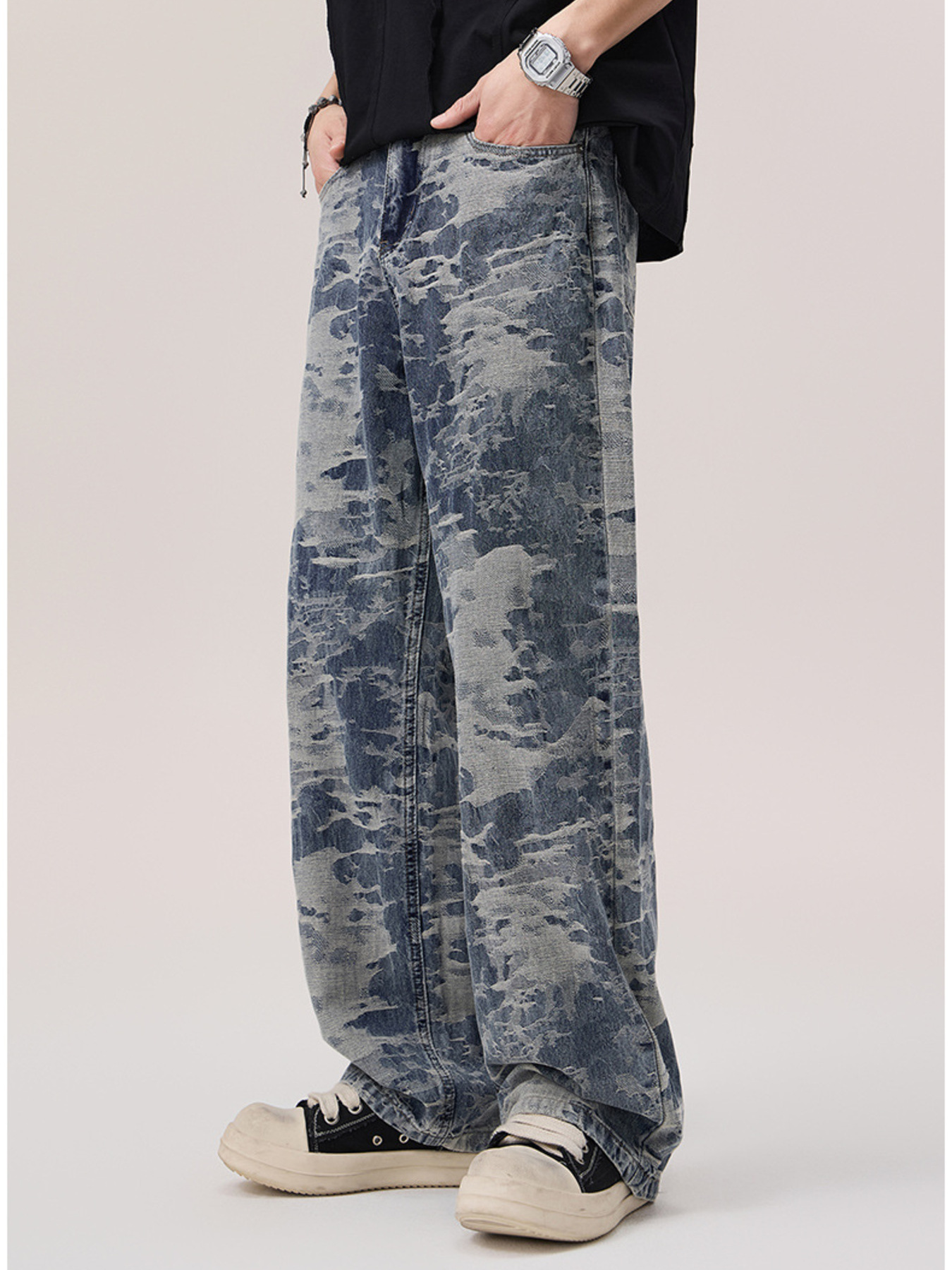 Men's Wash Wide Leg Jeans