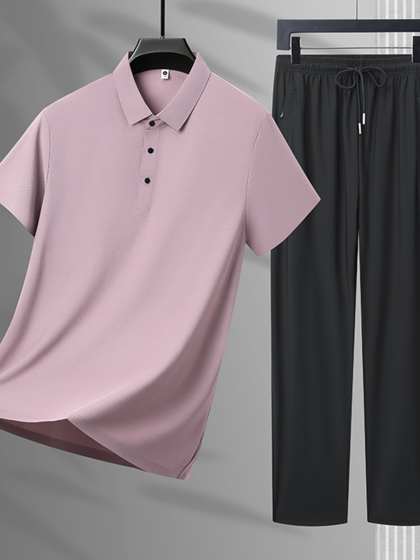 Men's Plus Size Button Detail Polo and Pants Set