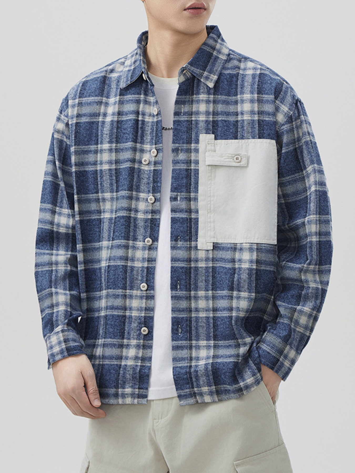 Men's Plus Size Plaid Button Up Long Sleeve Shirt