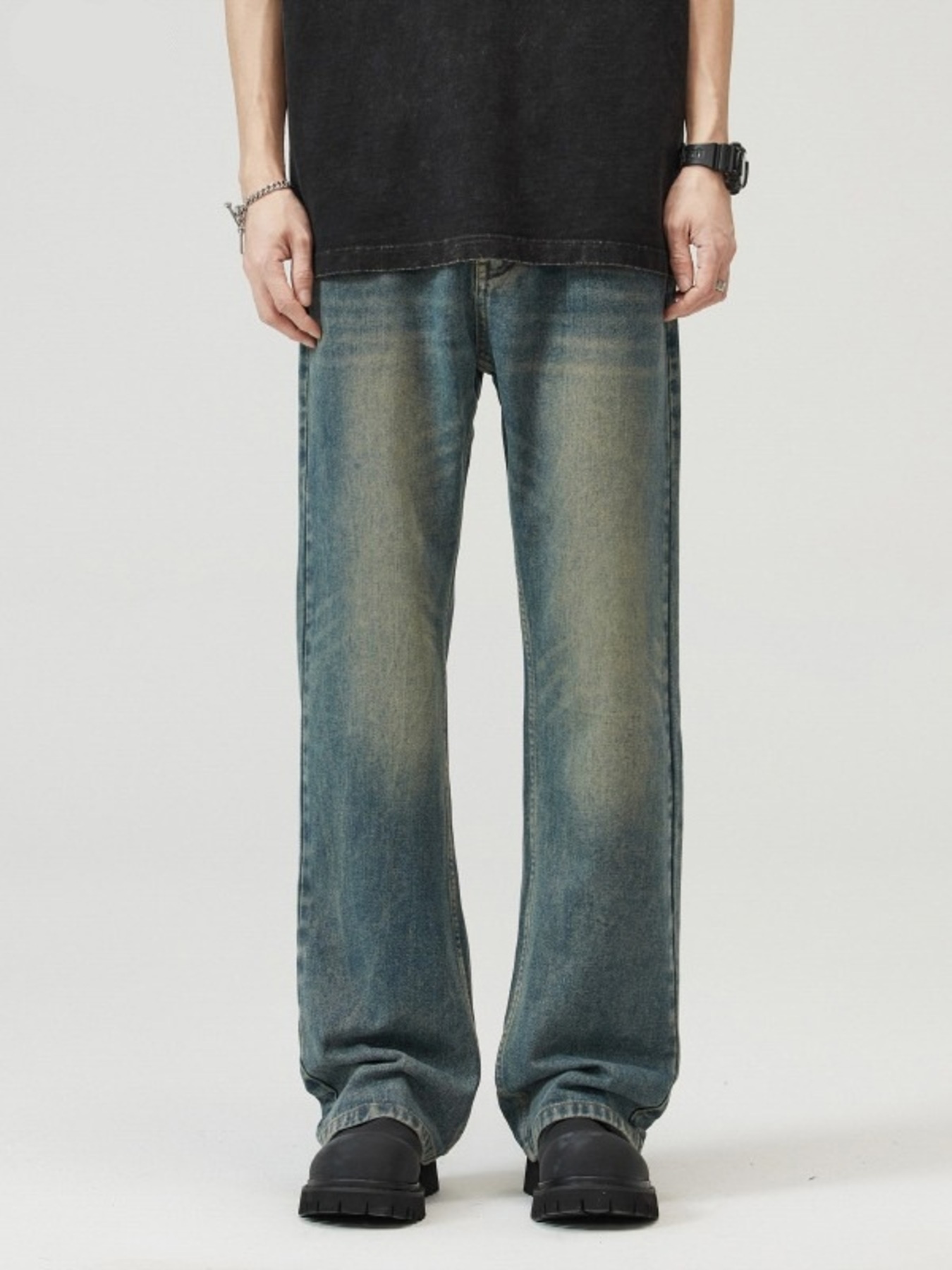 Men's Full Size Washed Straight Leg Jeans Plus Size