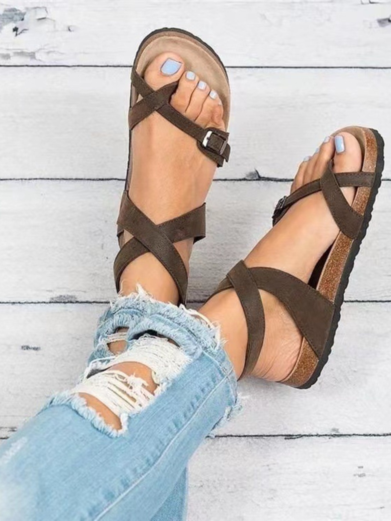 Cross-Strap Buckle Sandals