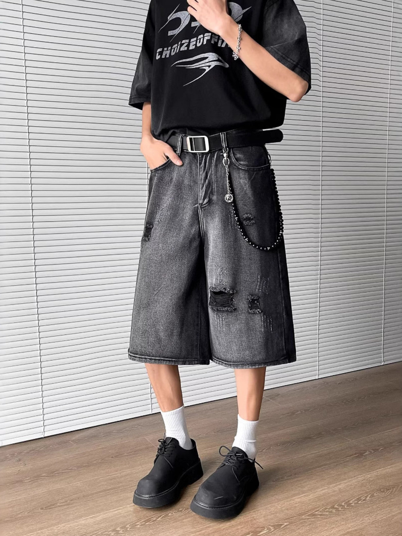 Men's Full Size Distressed Wide Leg Denim Shorts Plus Size