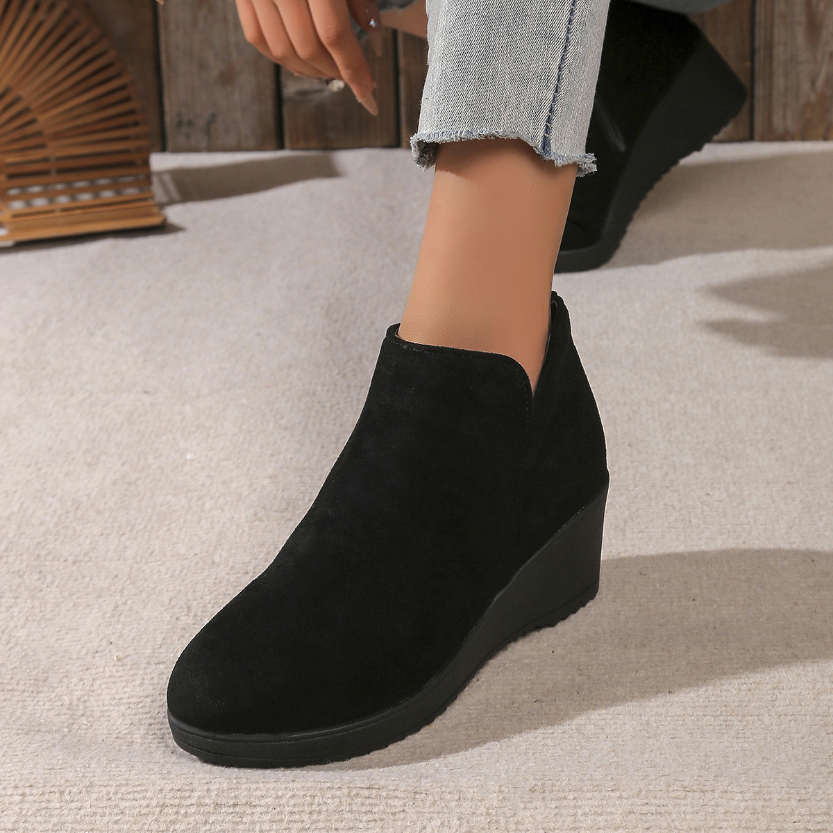 Round Toe Wedge Ankle Boots