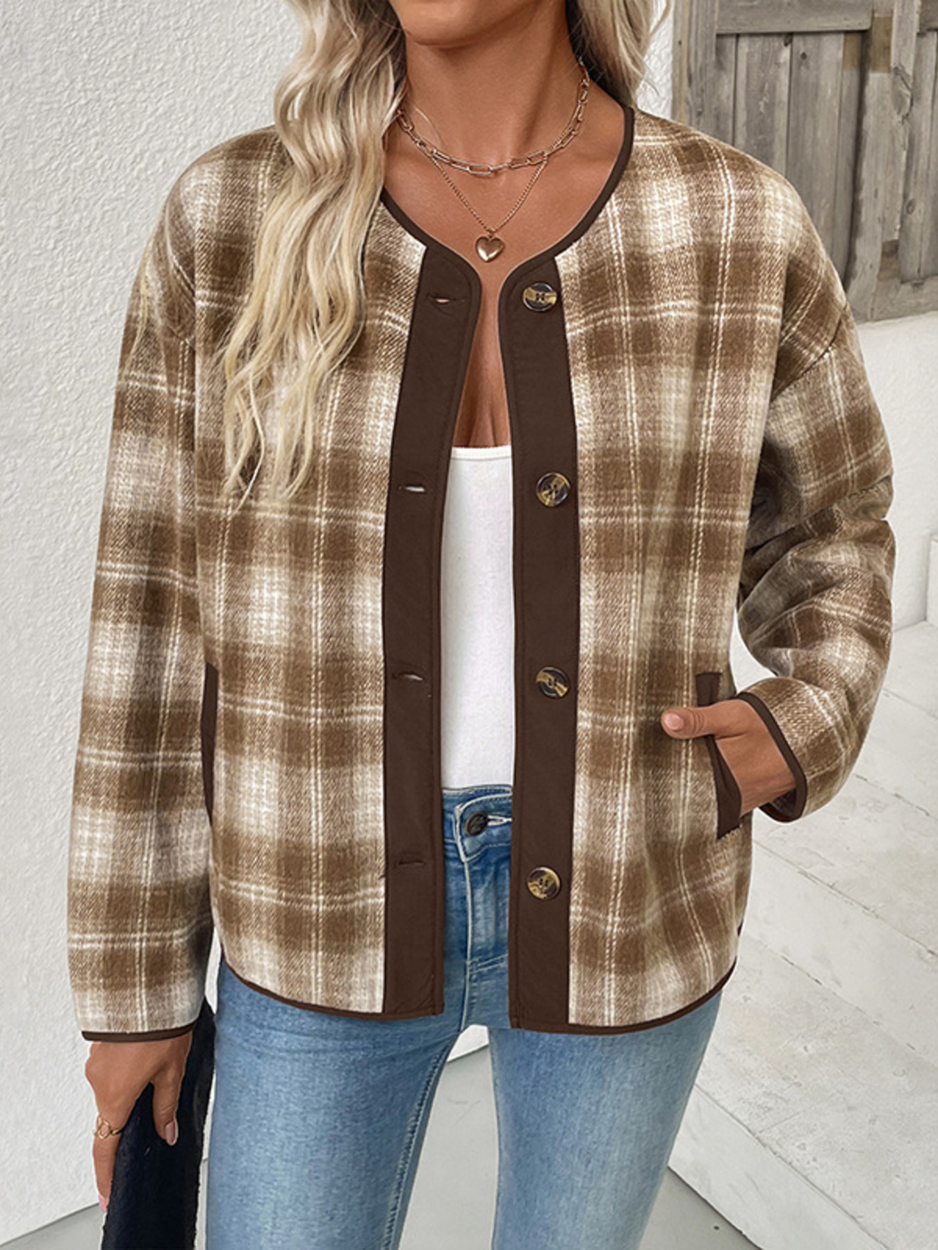 Plaid Long Sleeve Button-Up Jacket
