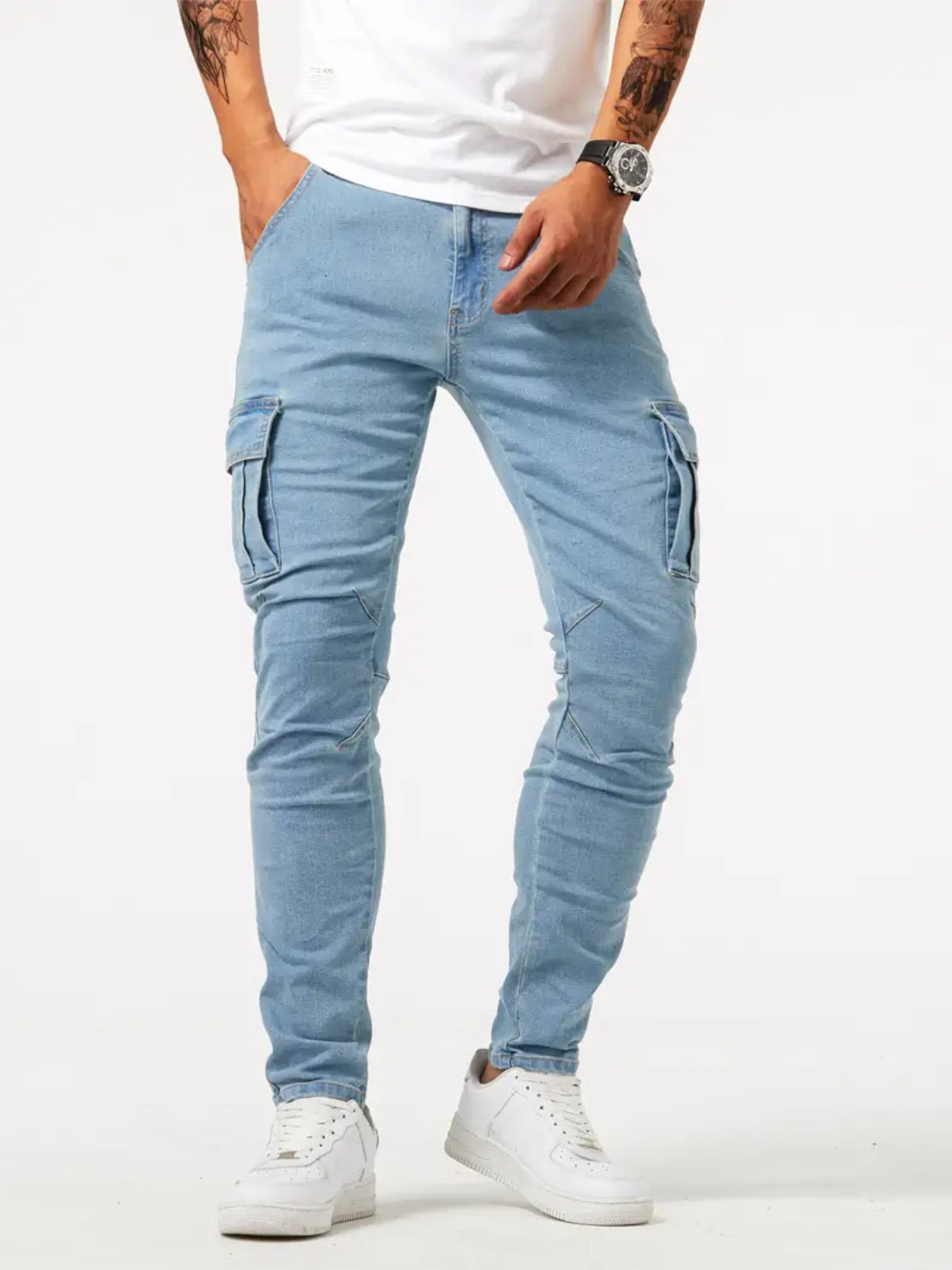 Men's Plus Size Skinny Cargo Jeans