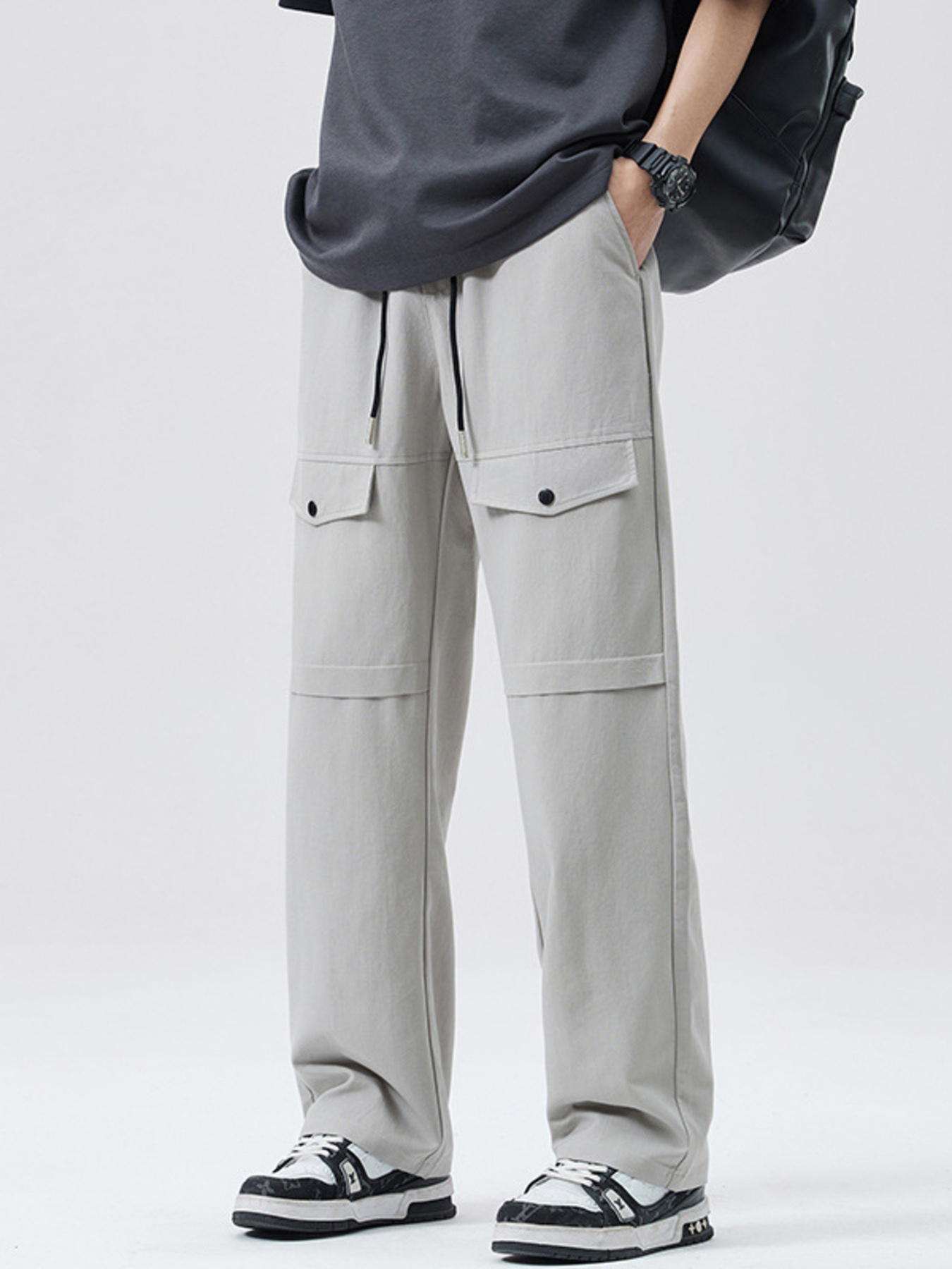 Men's Full Size Drawstring Wide Leg Cargo Pants Plus Size