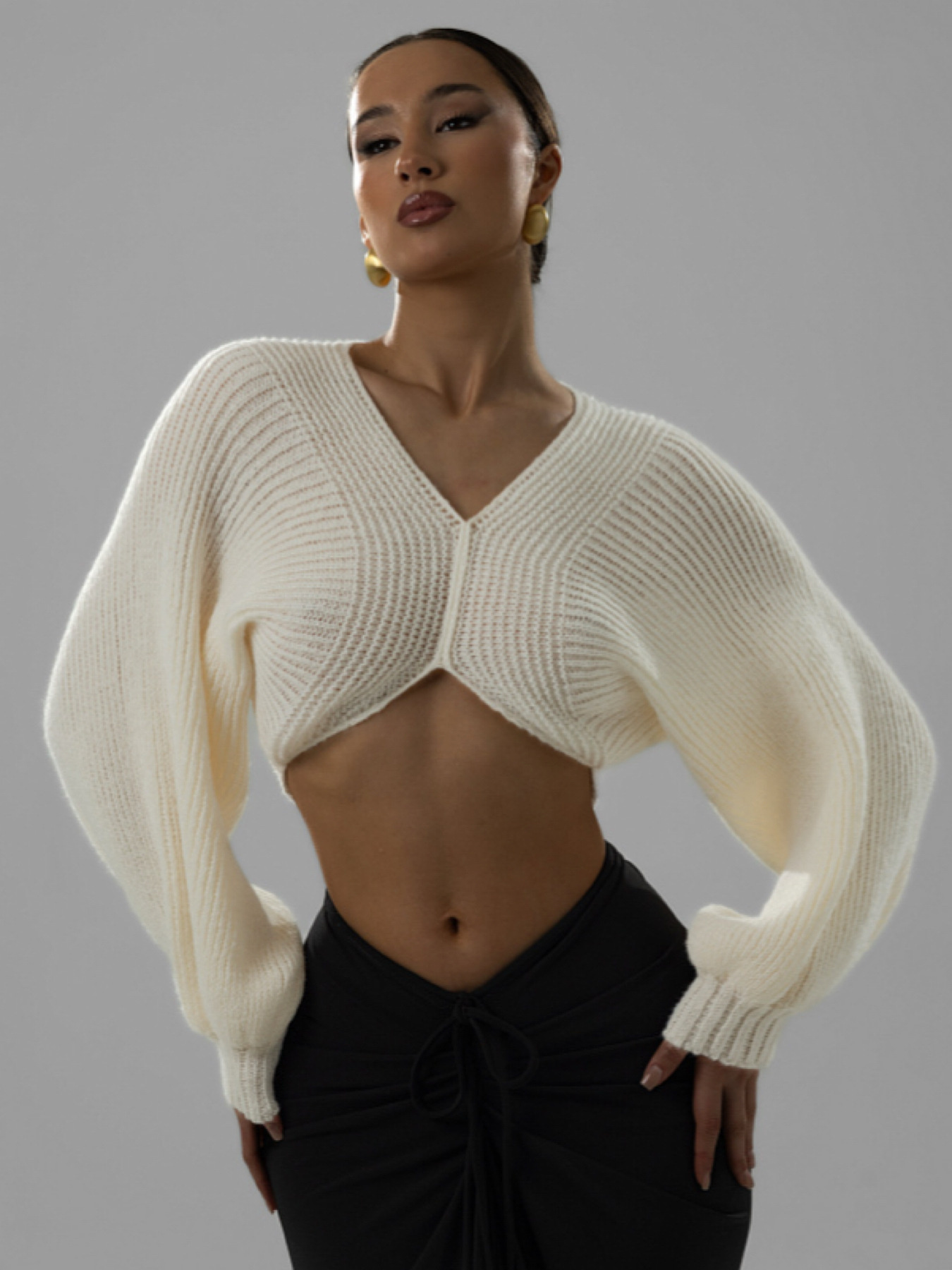V-Neck Long Sleeve Crop Sweater