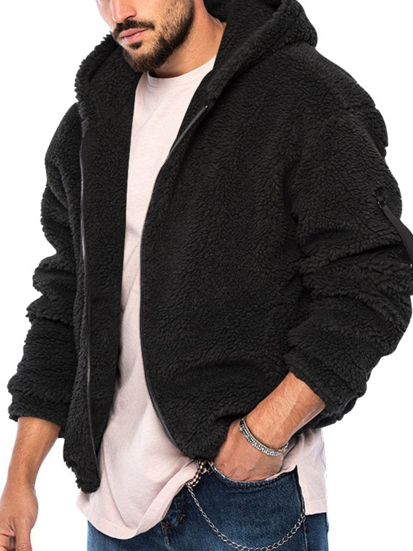 Men's Full Size Sherpa Fleece Hooded Zip-Up Jacket Plus Size