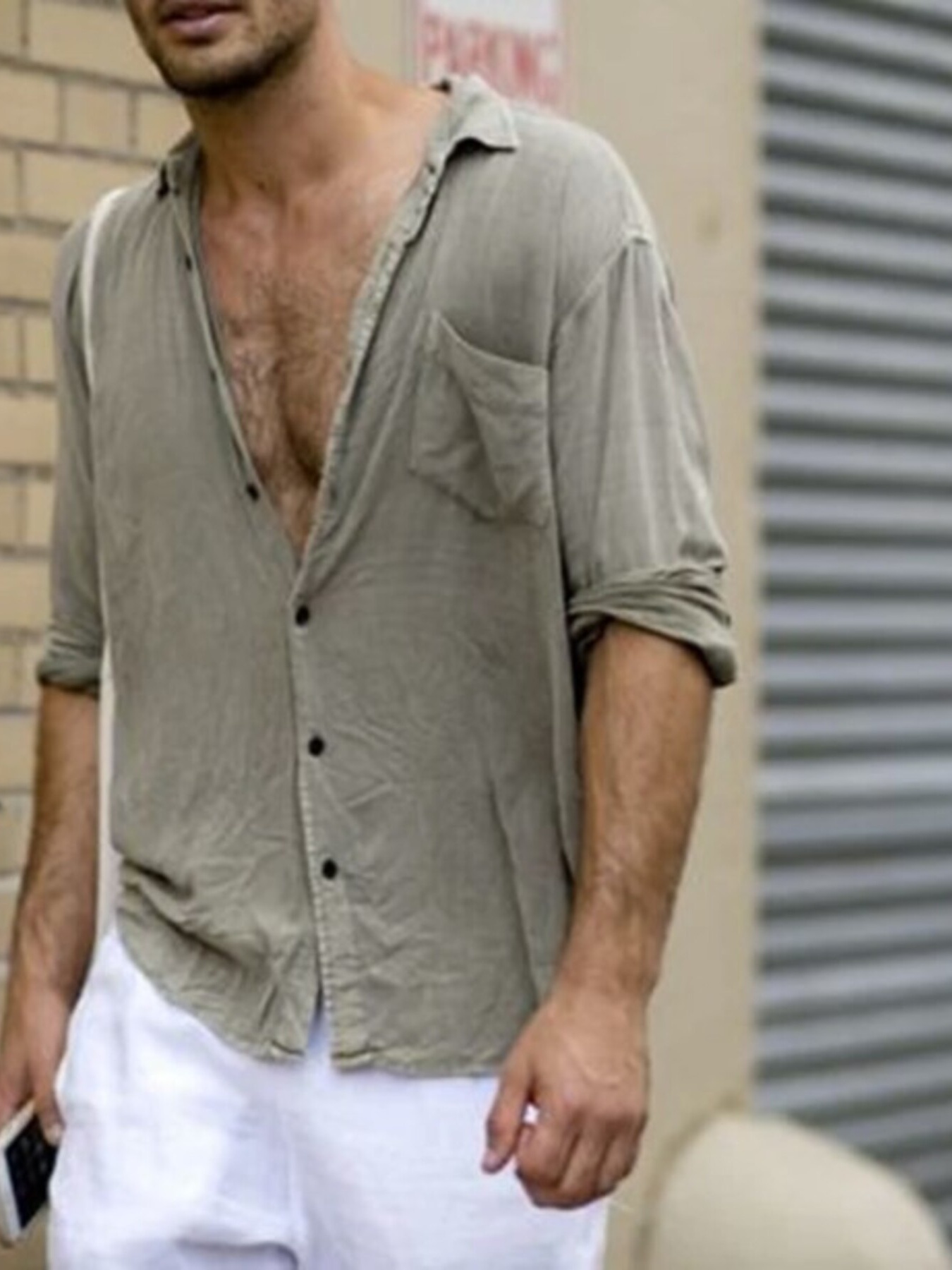 Men's Plus Size Solid Color Button Up Shirt