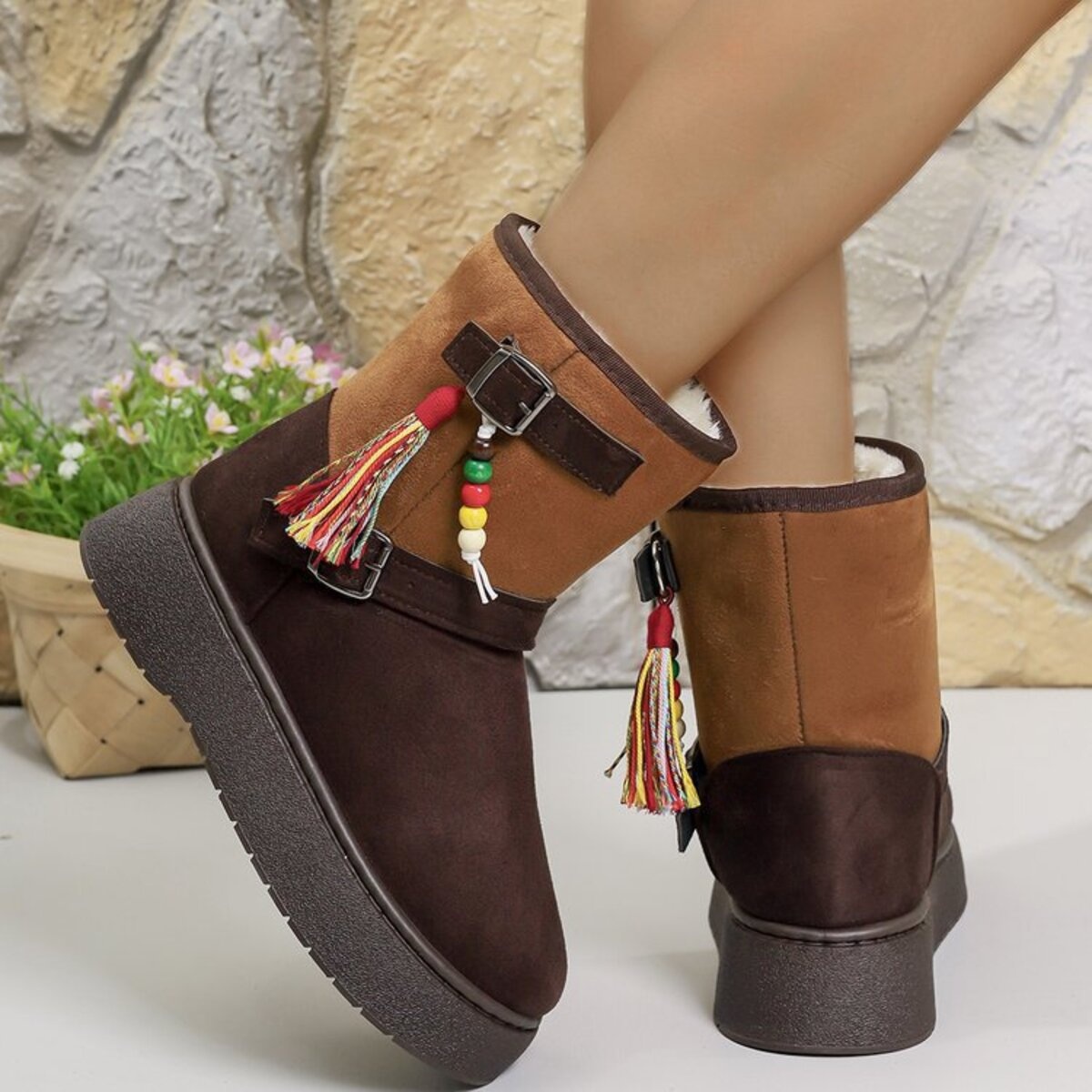Bohemian Style Ankle Boots with Tassel Decor