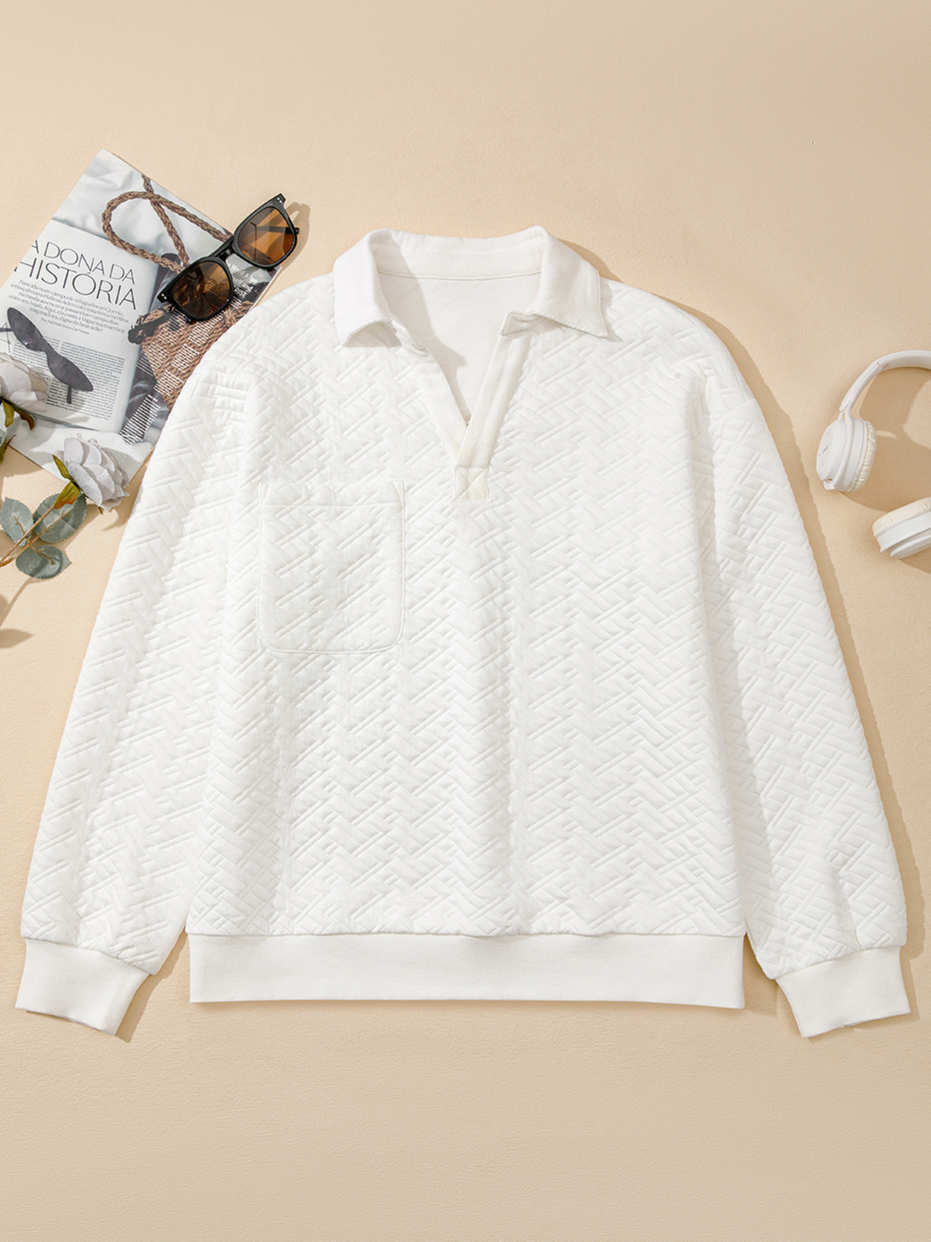 Textured Johnny Collar Sweatshirt