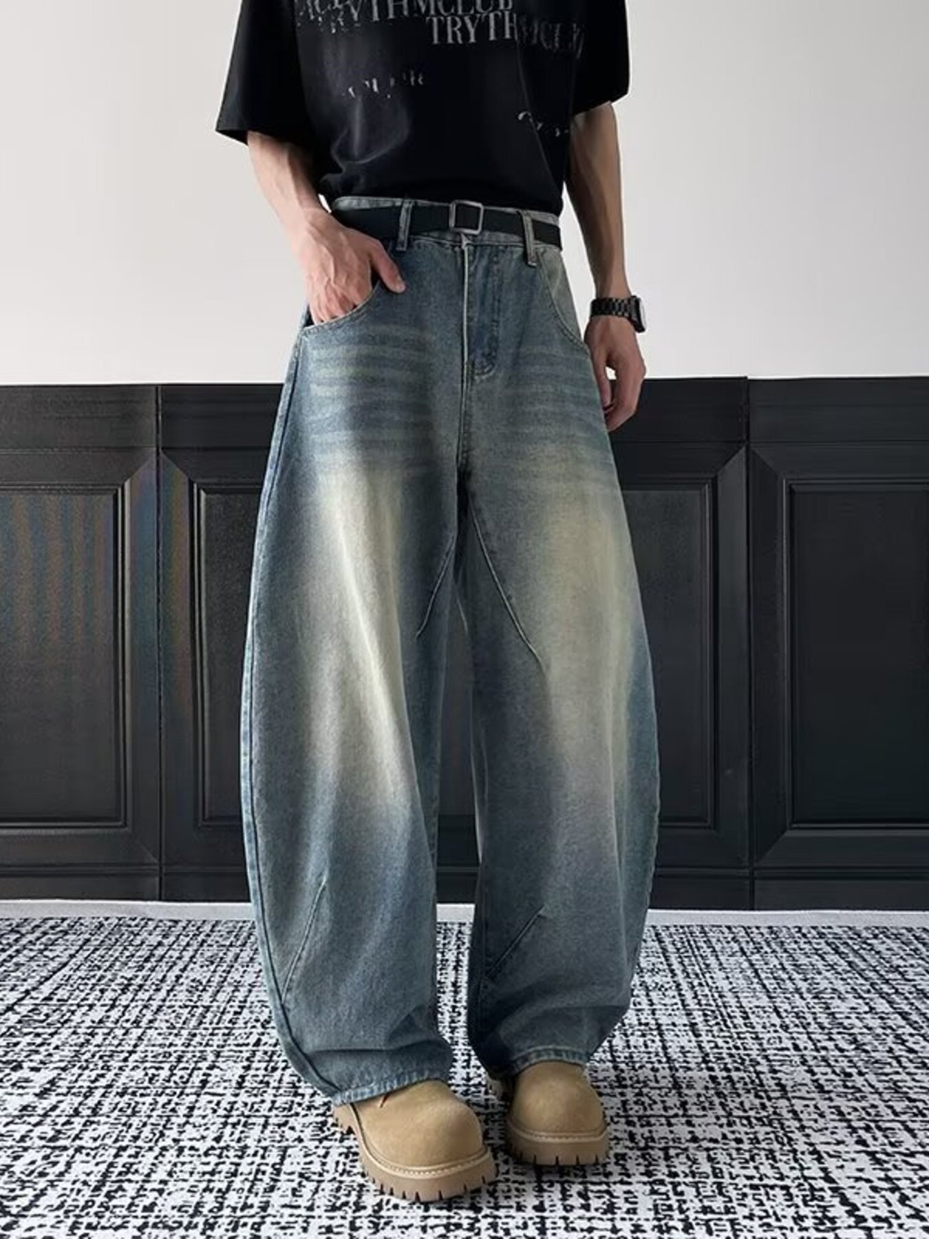 Men's Full Size Vintage Wash Wide Leg Jeans Plus Size