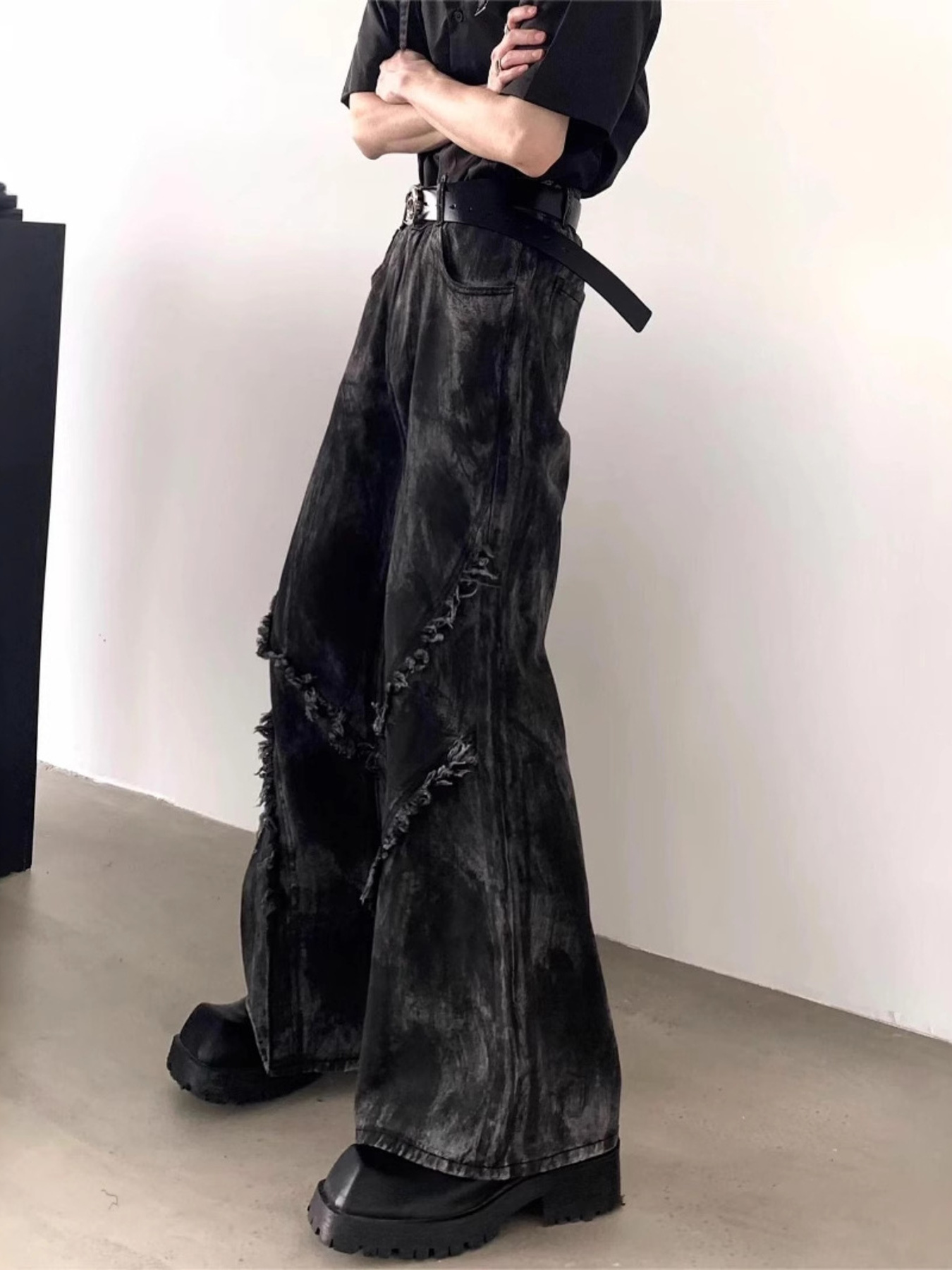 Men's Plus Size Raw Hem Wash Flare Jeans