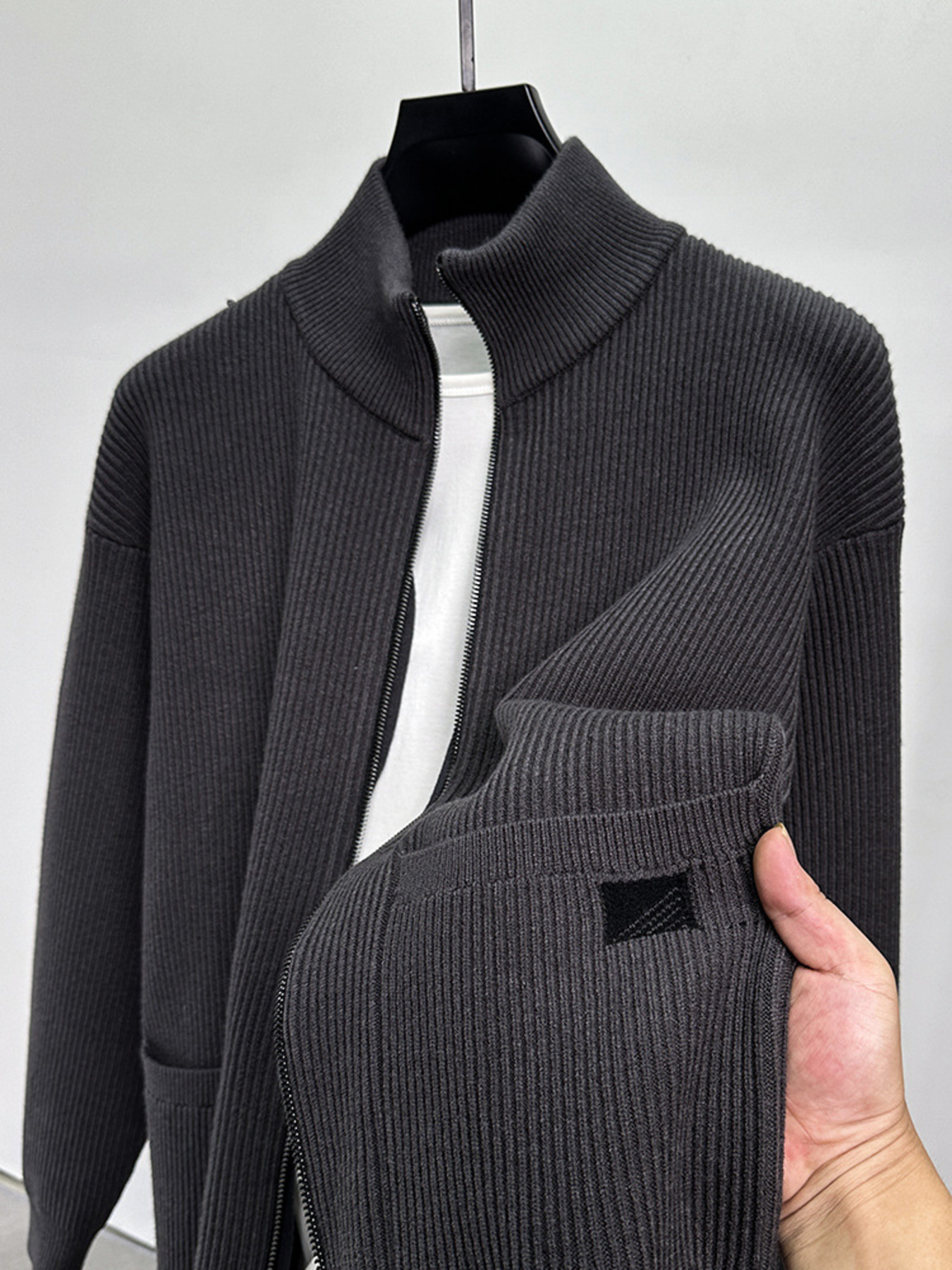 Men's Plus Size Zip-Up Ribbed Knit Cardigan