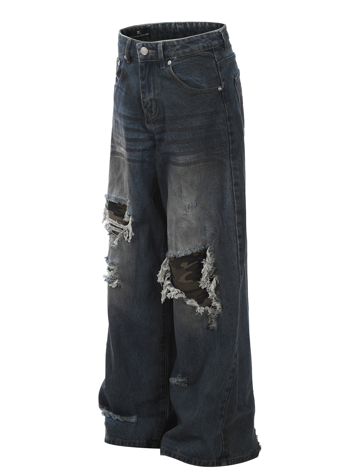 Men's Distressed Wide-Leg Wash Jeans