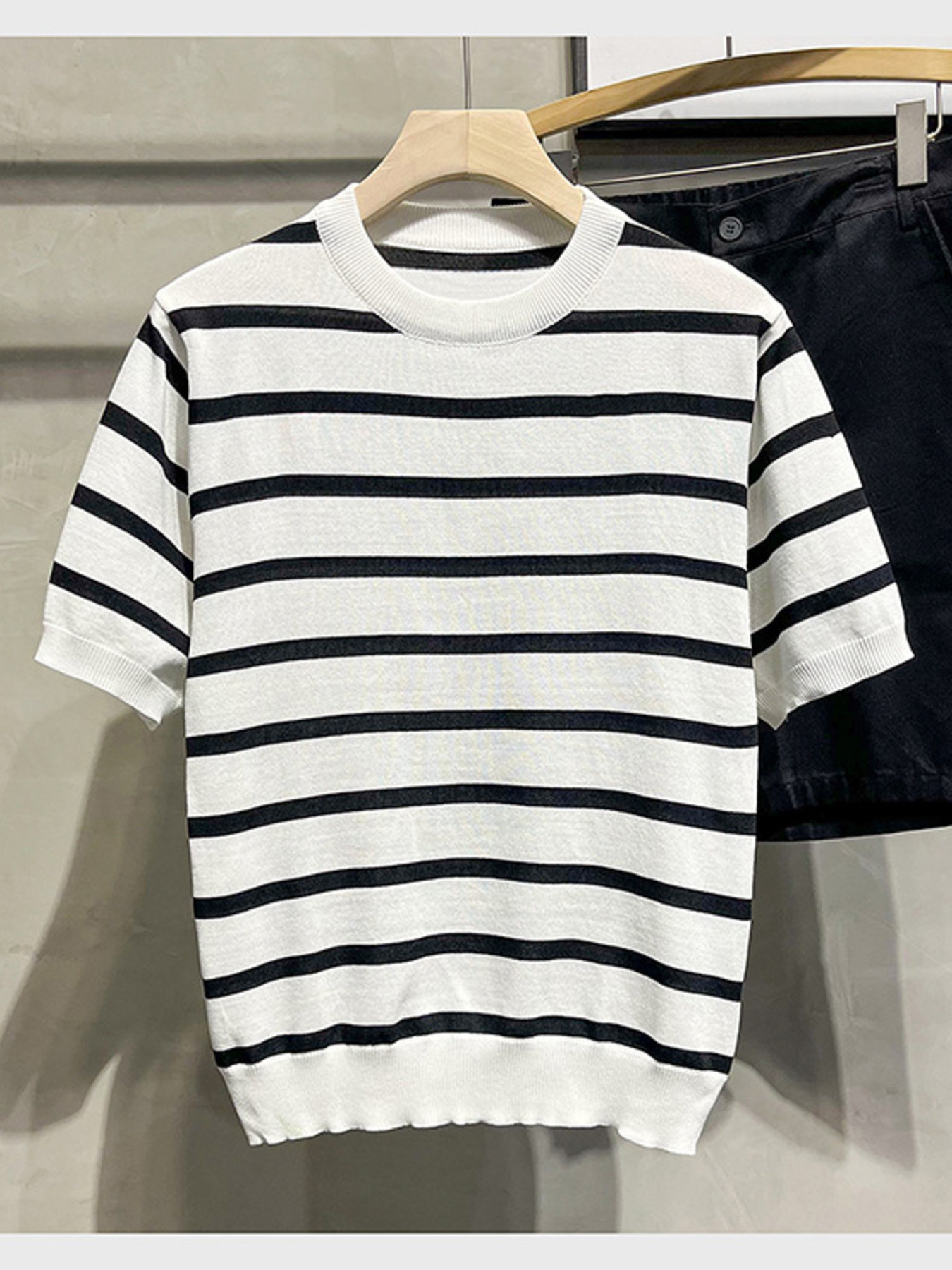 Men's Full Size Classic Striped Knit Short Sleeve T-Shirt Plus Size