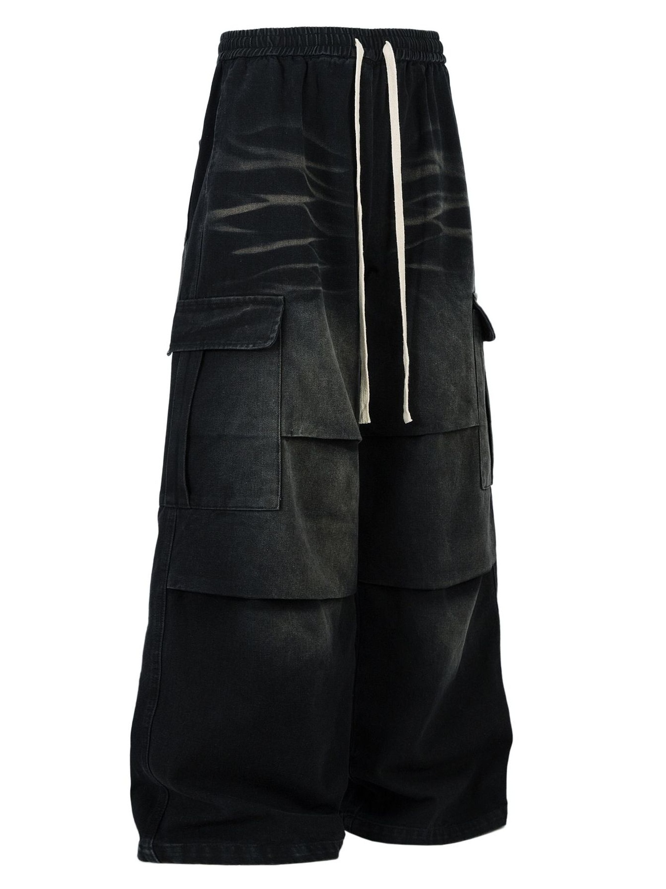 Men's Cargo Wide-Leg Jeans with Drawstring