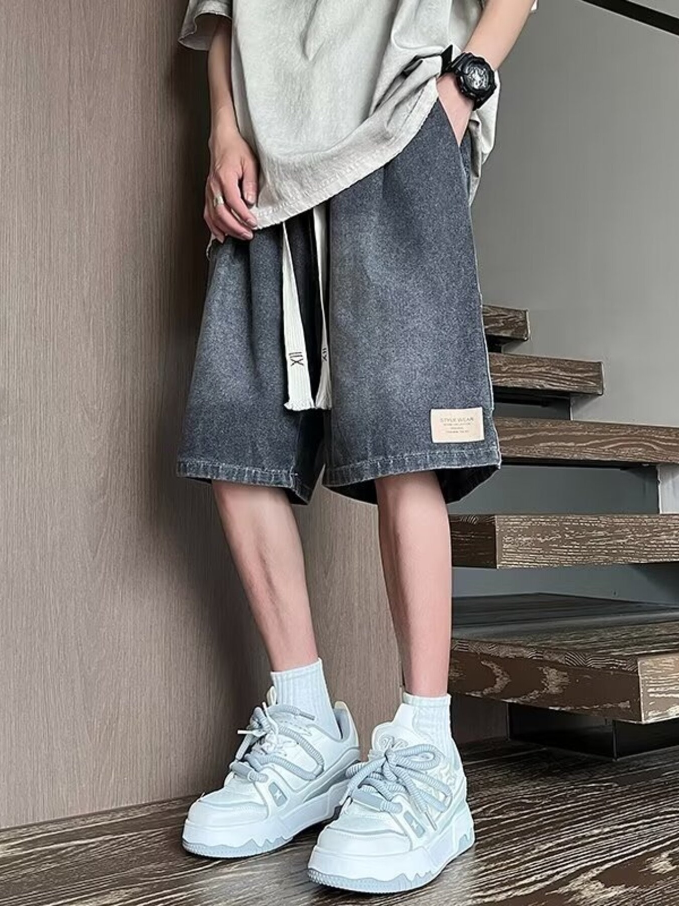 Men's Full Size Vintage Wash Loose Fit Denim Shorts Plus Size