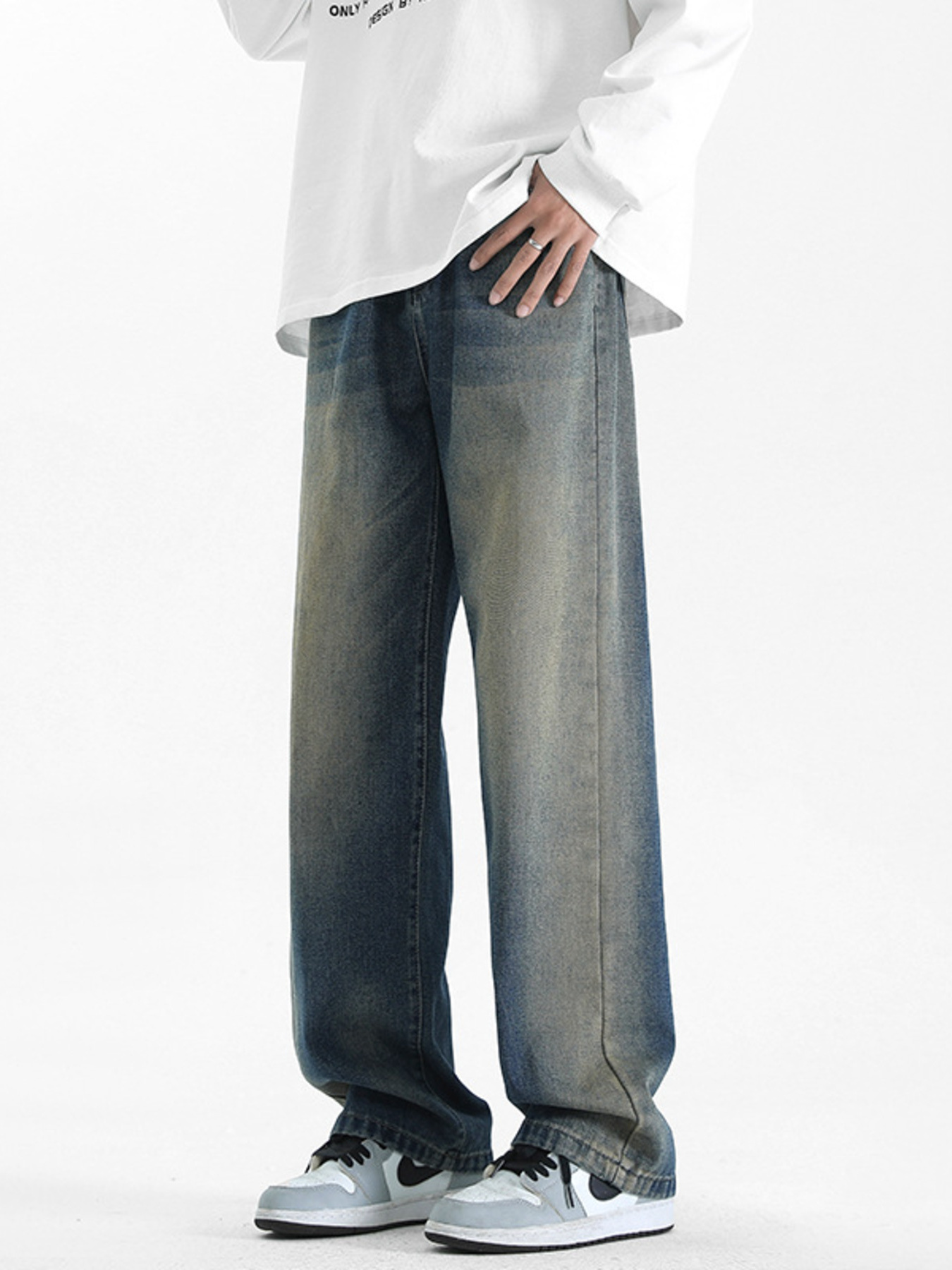 Men's Plus Size Vintage Wash Wide Leg Jeans