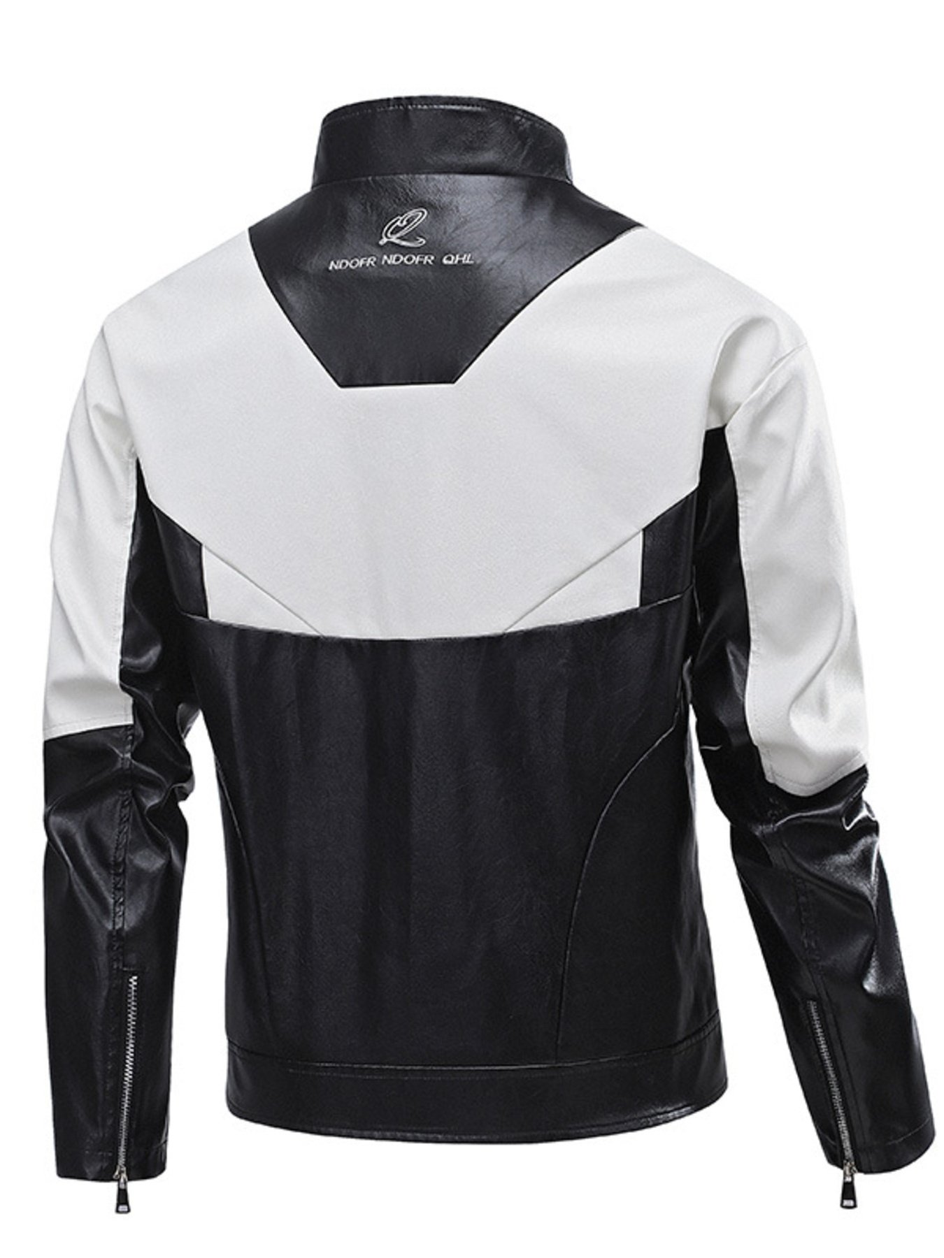 Men's Plus Size Two-Tone Zip Up Leather Jacket