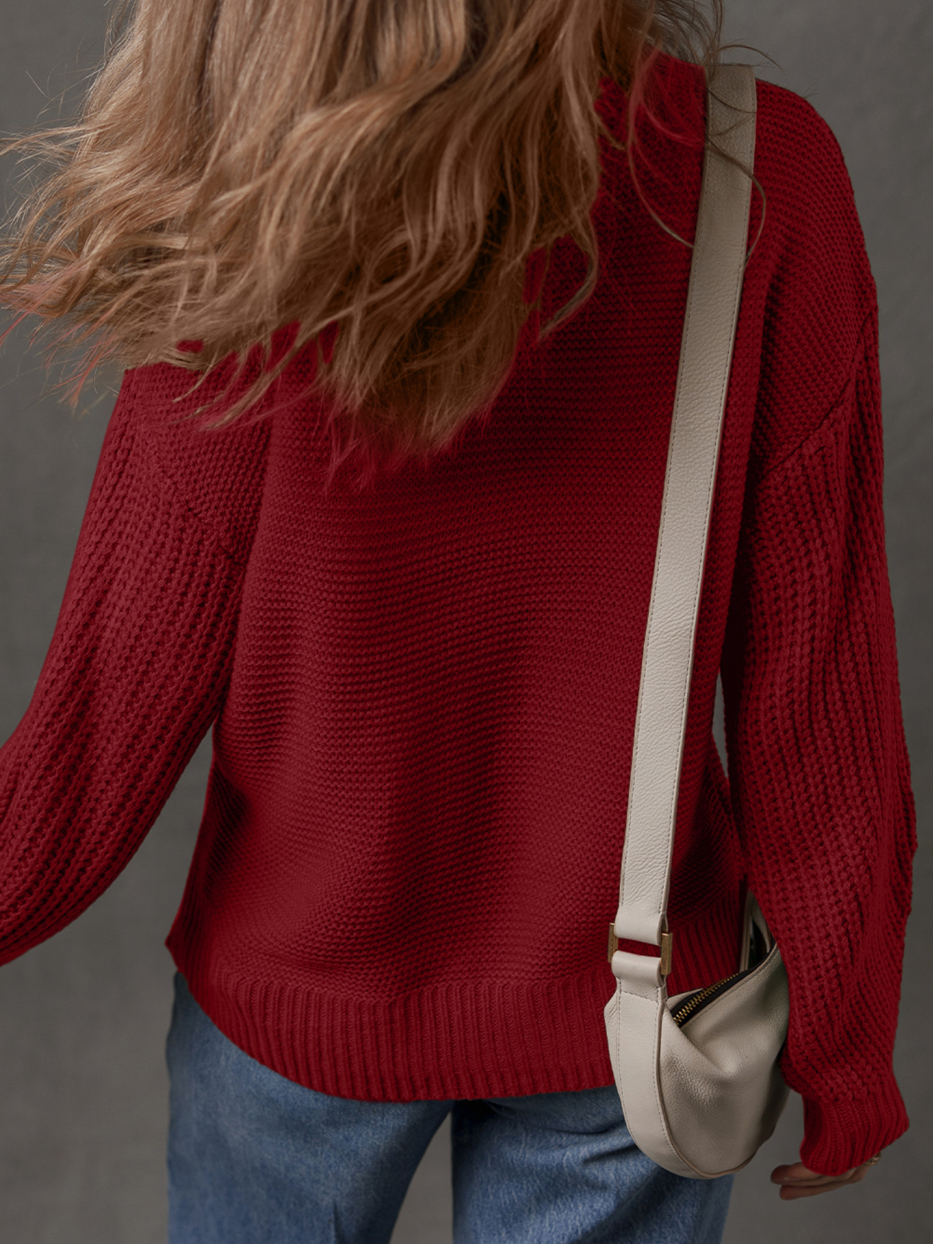 Solid Color Front Seam Drop Shoulder Loose Sweater