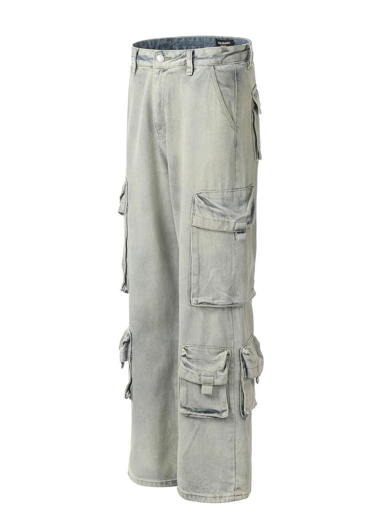 Men's Washed Multi-Pocket Straight Cargo Jeans