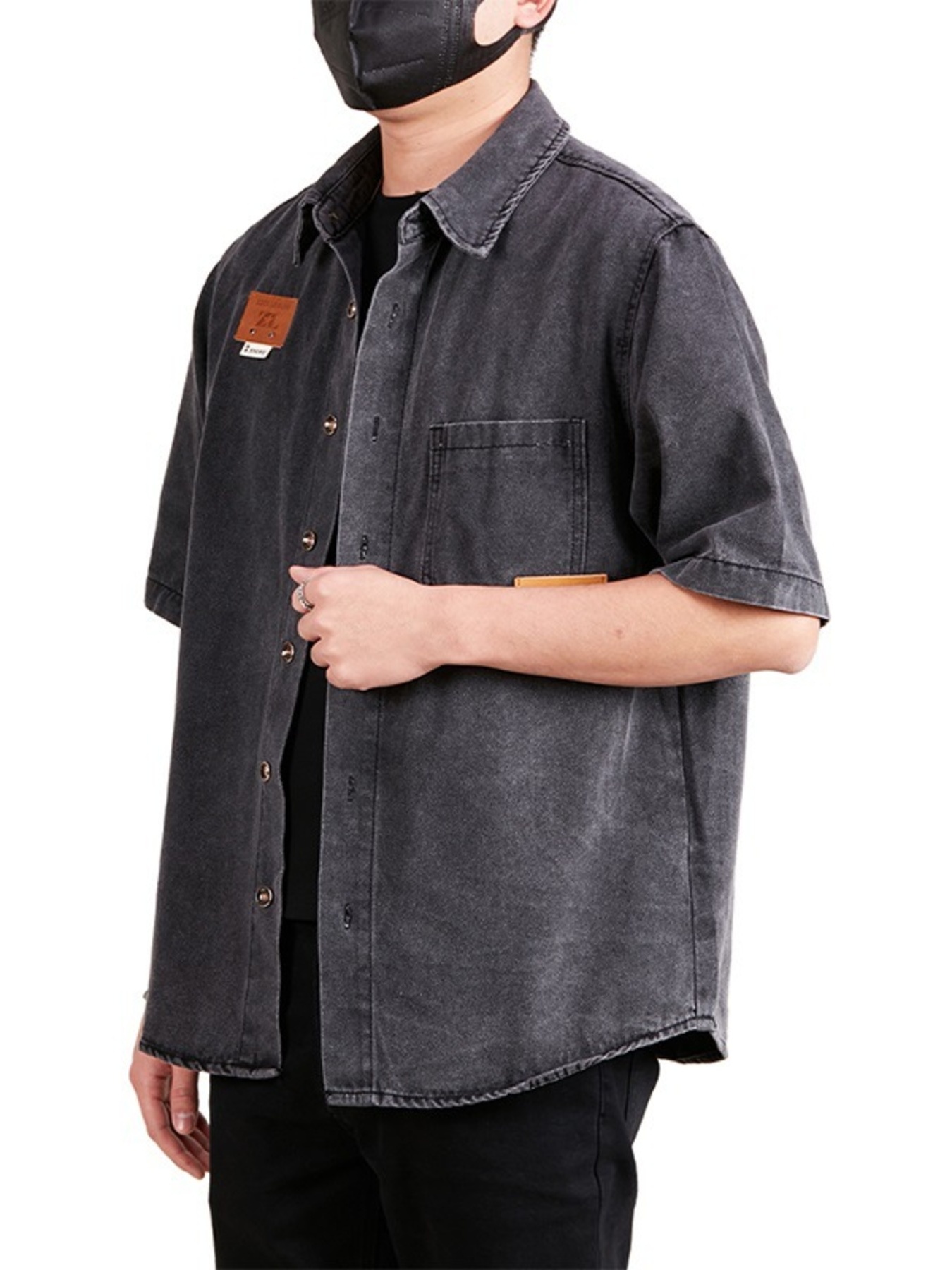 Men's Plus Size Button Up Half Sleeve Denim Shirt