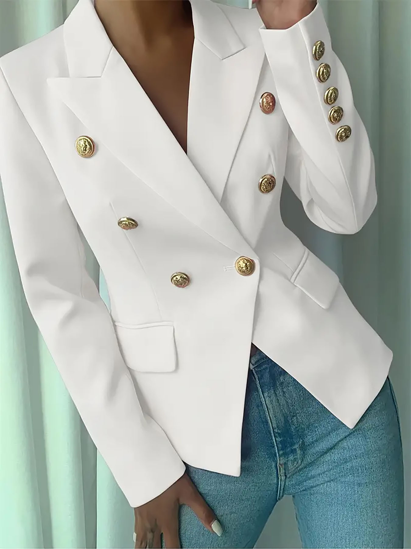 Decor Button Lapel Collar Blazer
