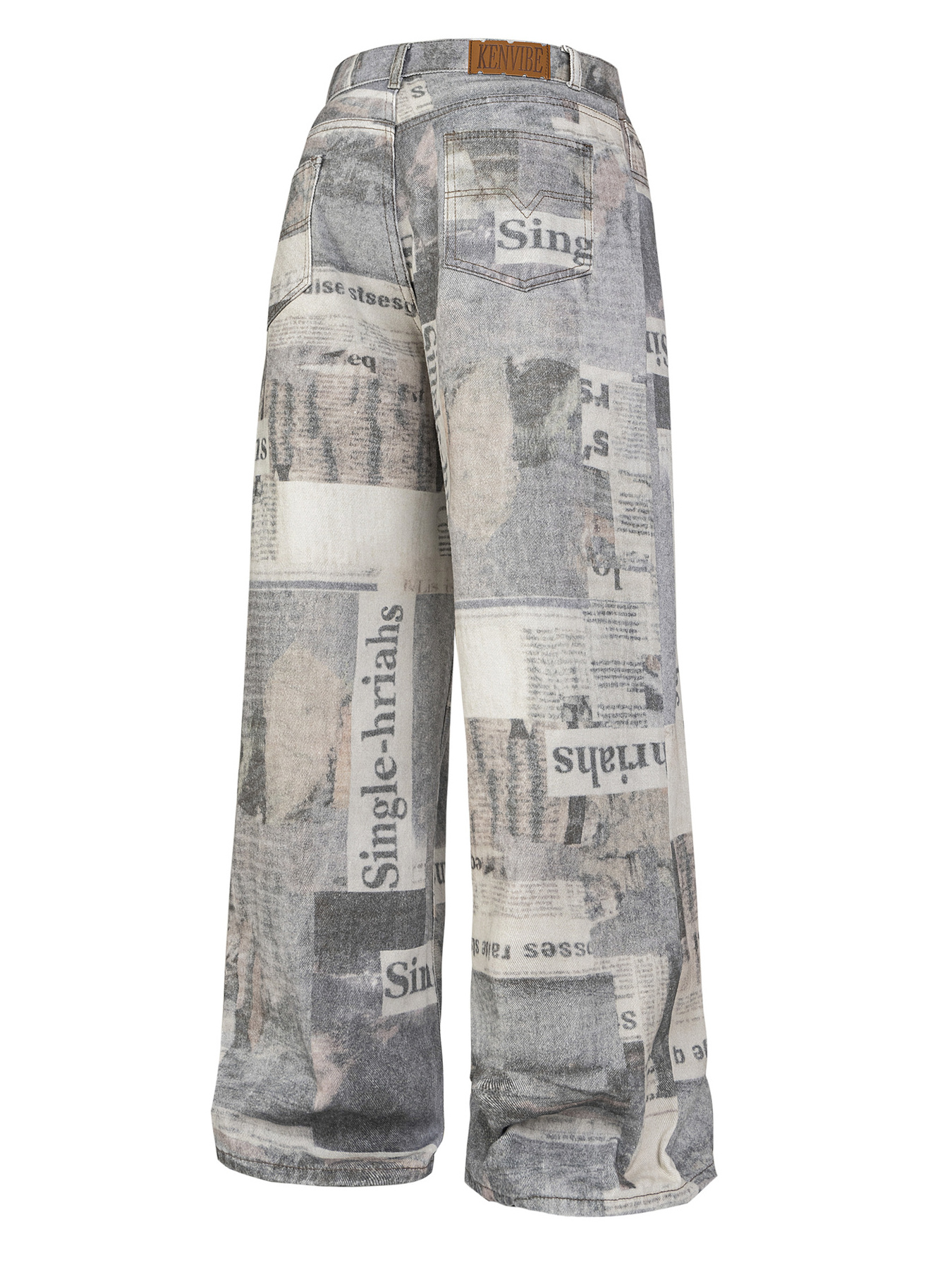 Men's Newspaper Print Wide Leg Jeans