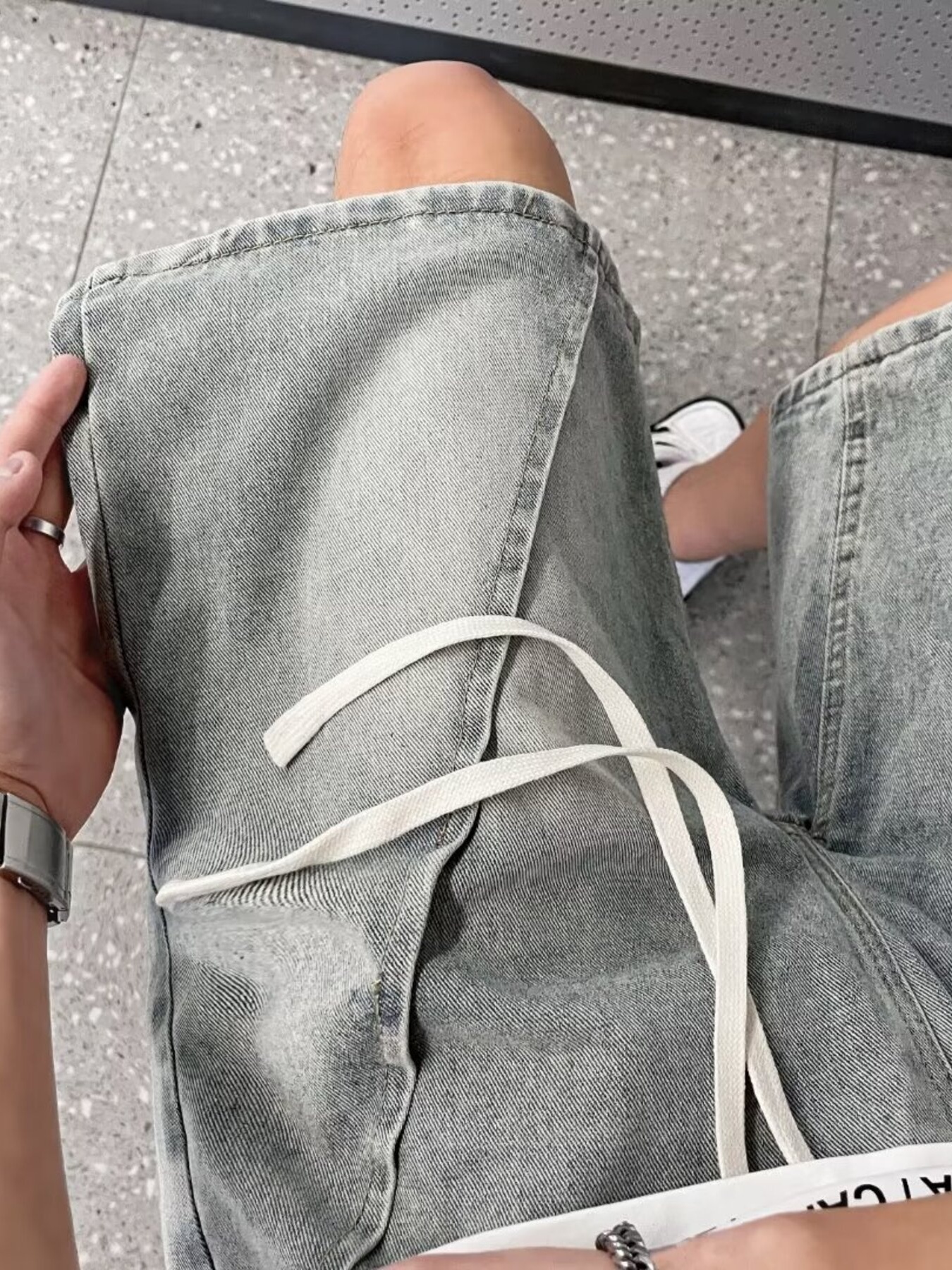 Men's Full Size Vintage Wash Drawstring Denim Shorts Plus Size