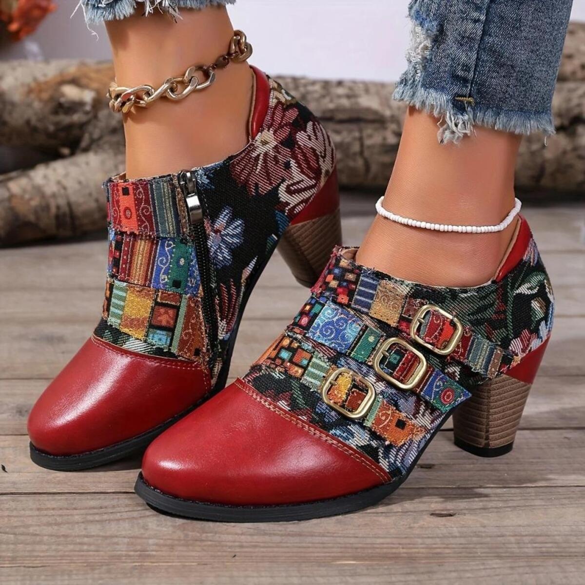 Vintage Bohemian Patchwork Ankle Boots