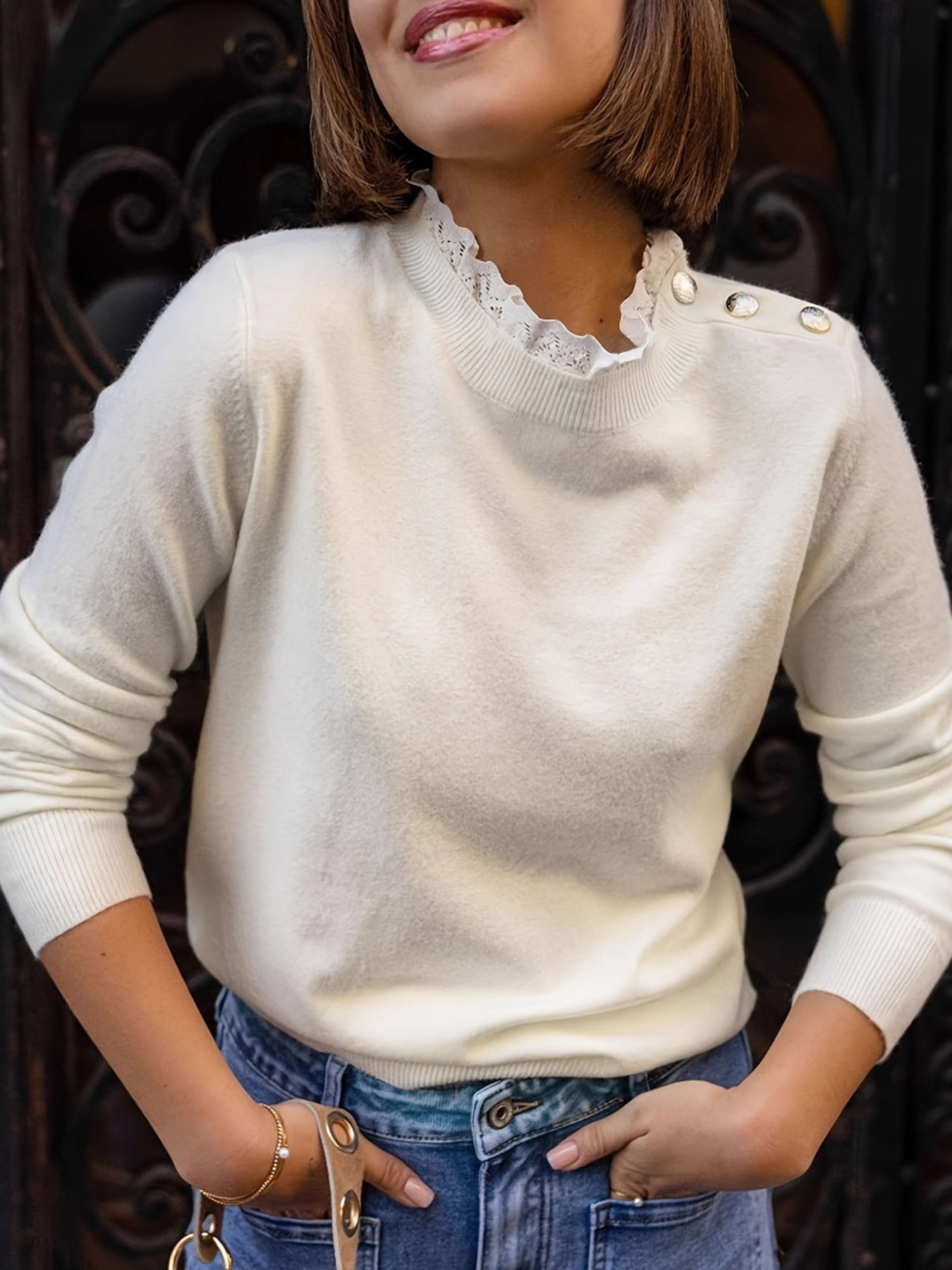 Ribbed Hem Mock Neck Long Sleeve Sweater
